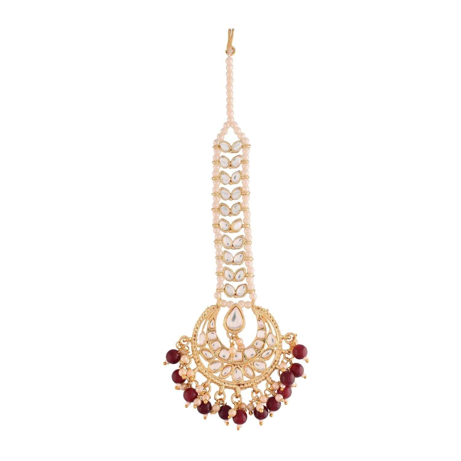 Women's Traditional Gold Plated Kundan & Pearl Studded Maang Tikka