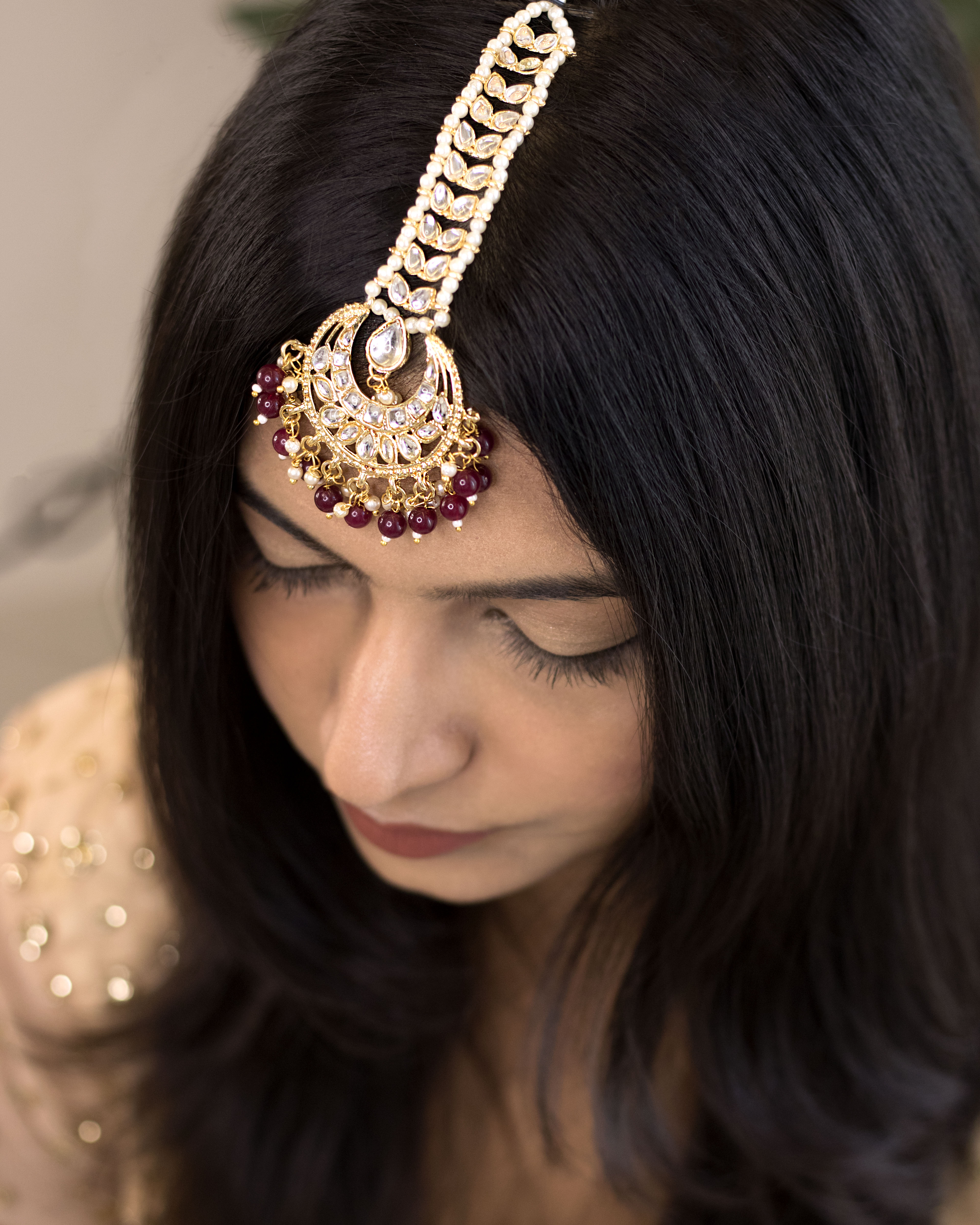 Women's Traditional Gold Plated Kundan & Pearl Studded Maang Tikka
