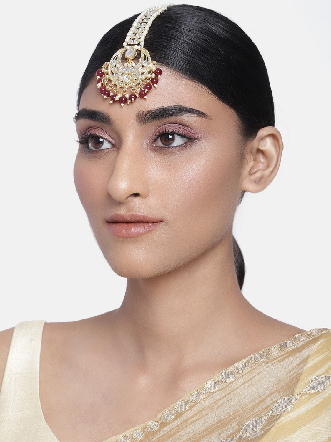 Women's Traditional Gold Plated Kundan & Pearl Studded Maang Tikka