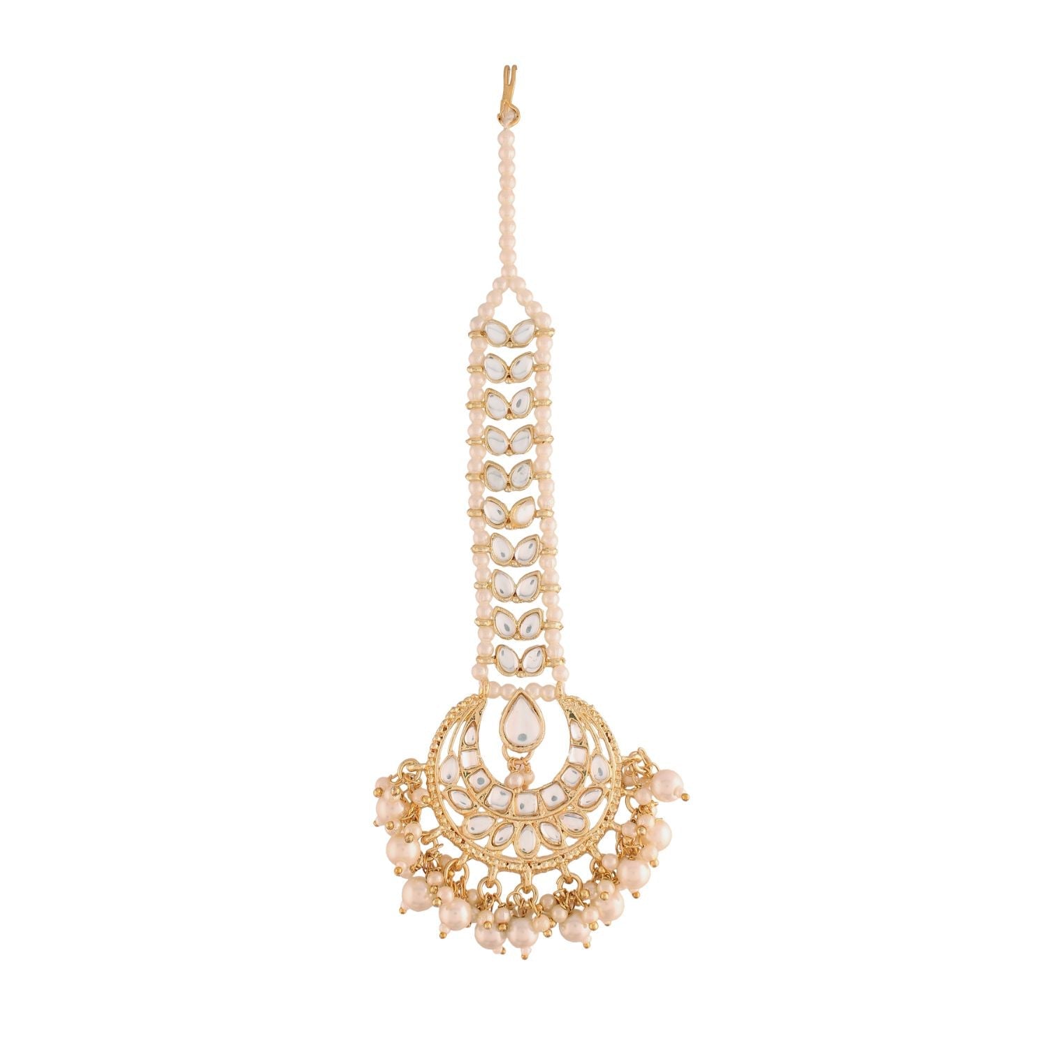 Women's Traditional Gold Plated Kundan & Pearl Studded Maang Tikka