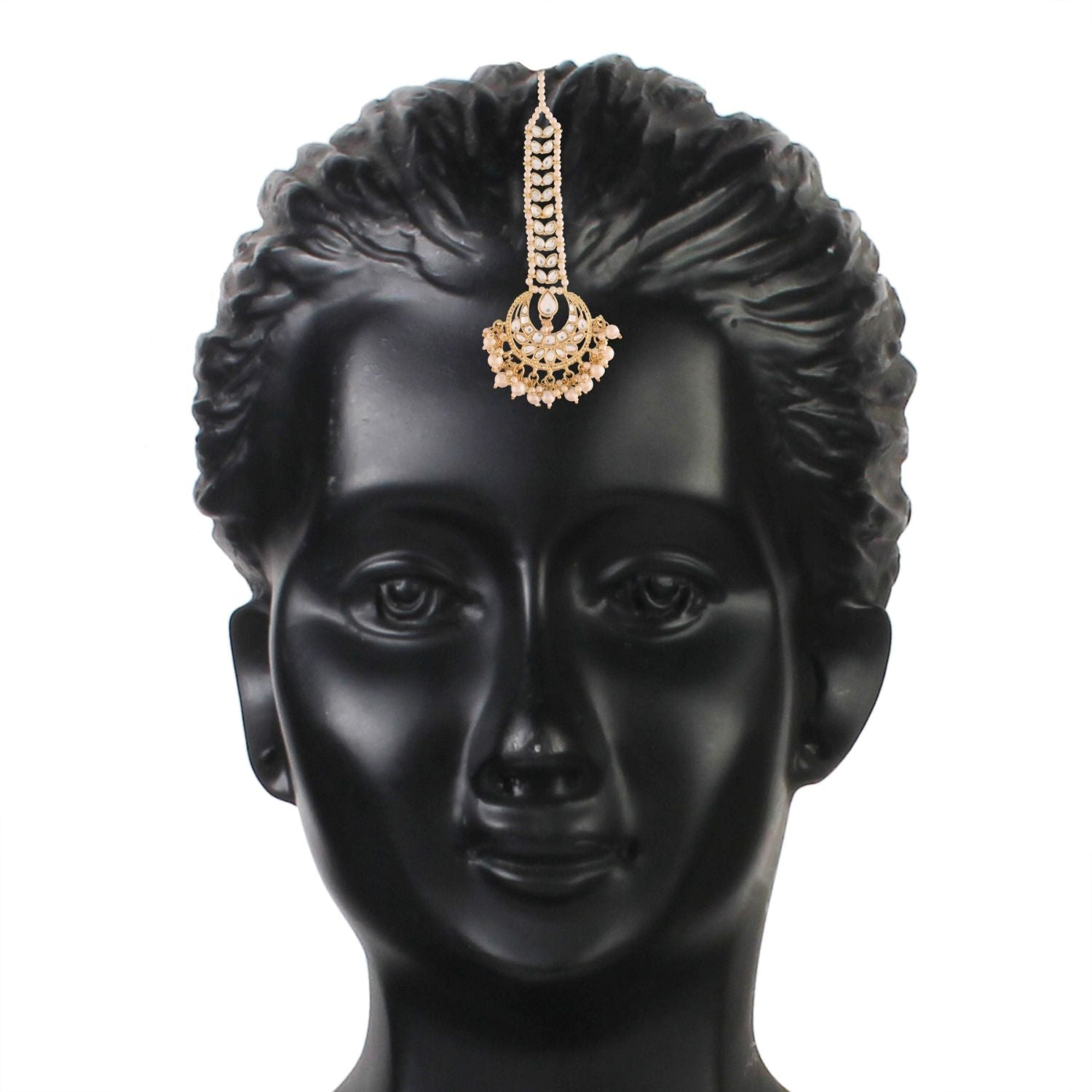 Women's Traditional Gold Plated Kundan & Pearl Studded Maang Tikka