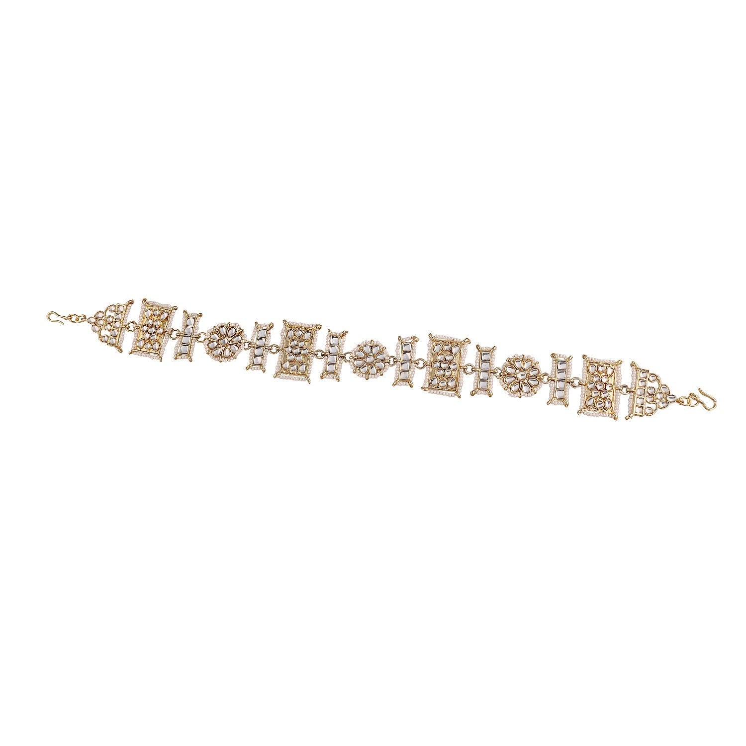 Women's 18k Gold Plated Floral Kundan Pearl Studde Sheeshpatti