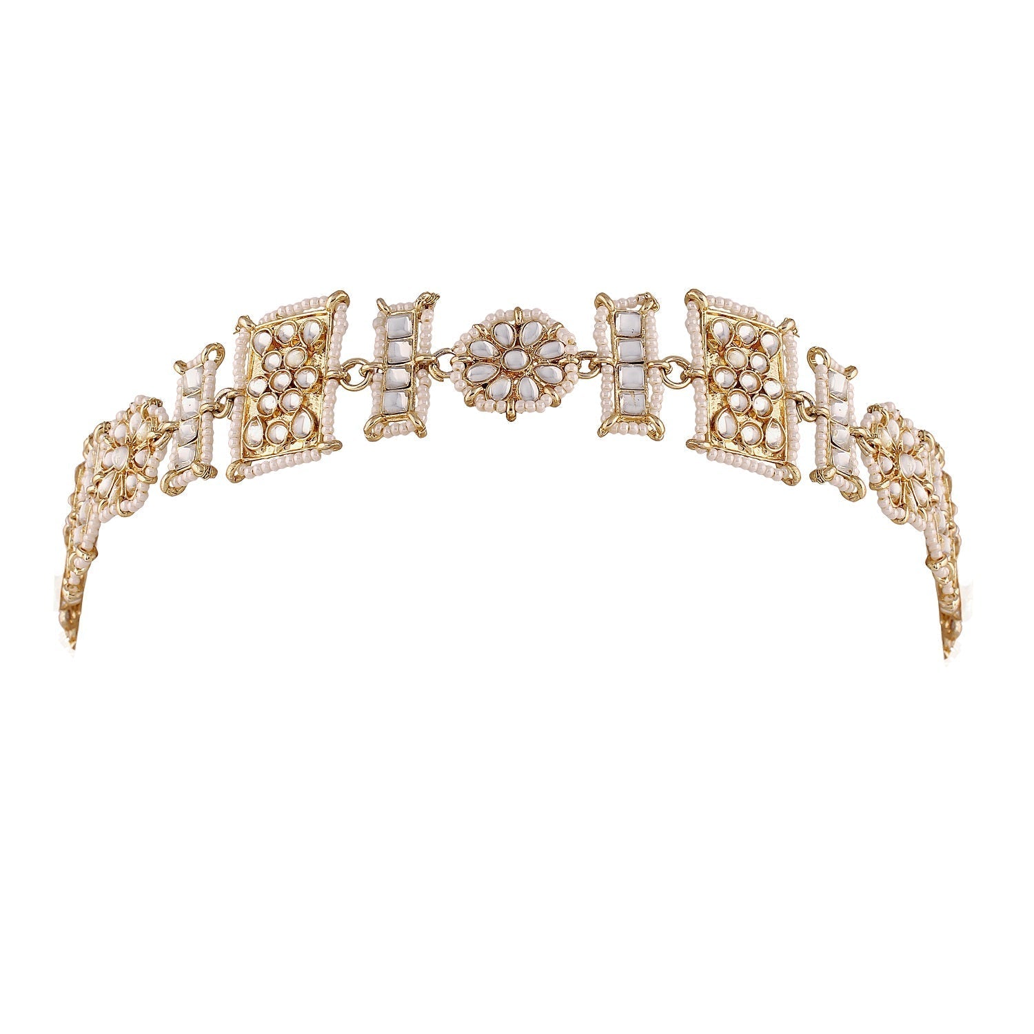Women's 18k Gold Plated Floral Kundan Pearl Studde Sheeshpatti