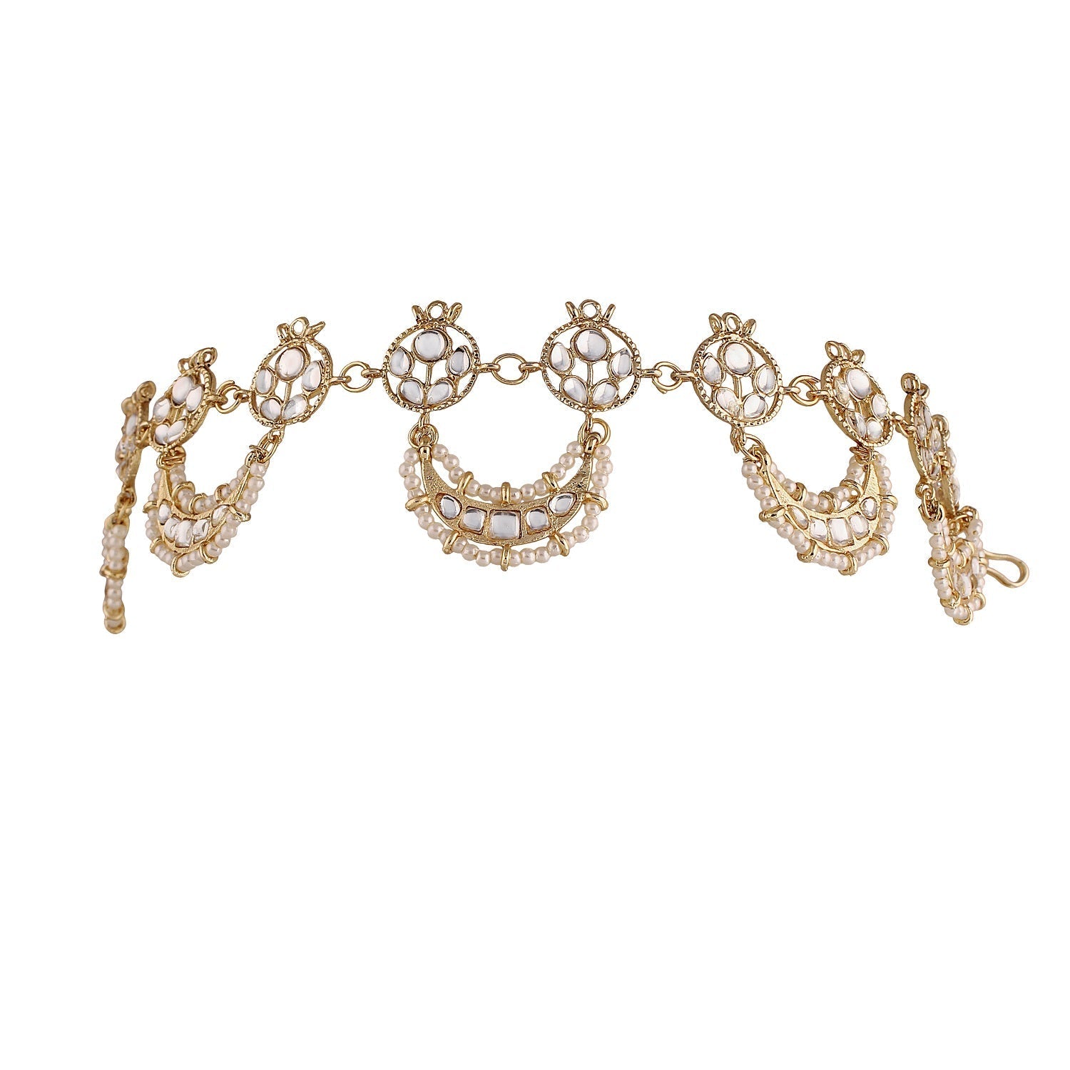 Women's 18k Gold Plated Floral Kundan Pearl Studde Sheeshpatti