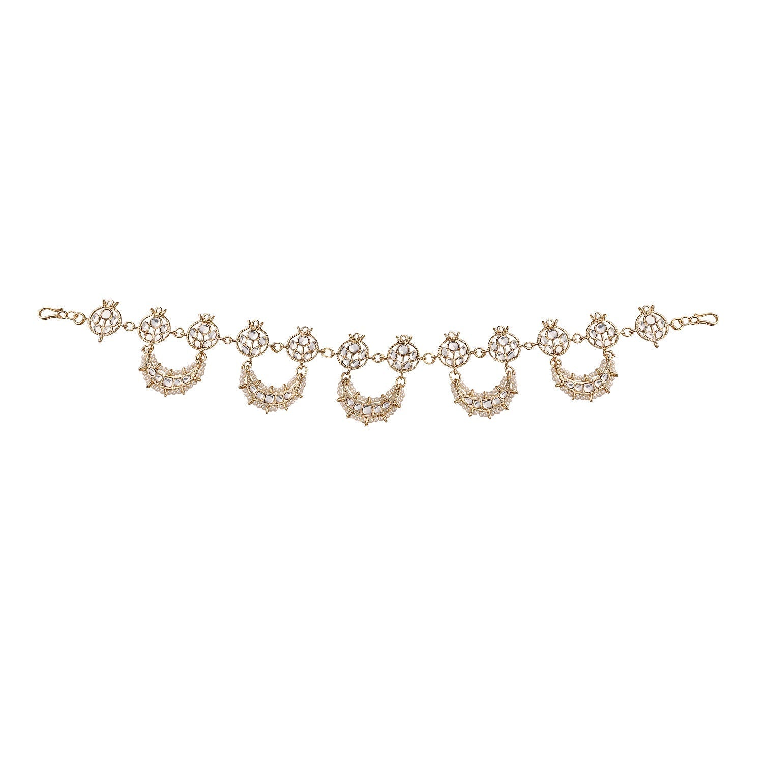 Women's 18k Gold Plated Floral Kundan Pearl Studde Sheeshpatti