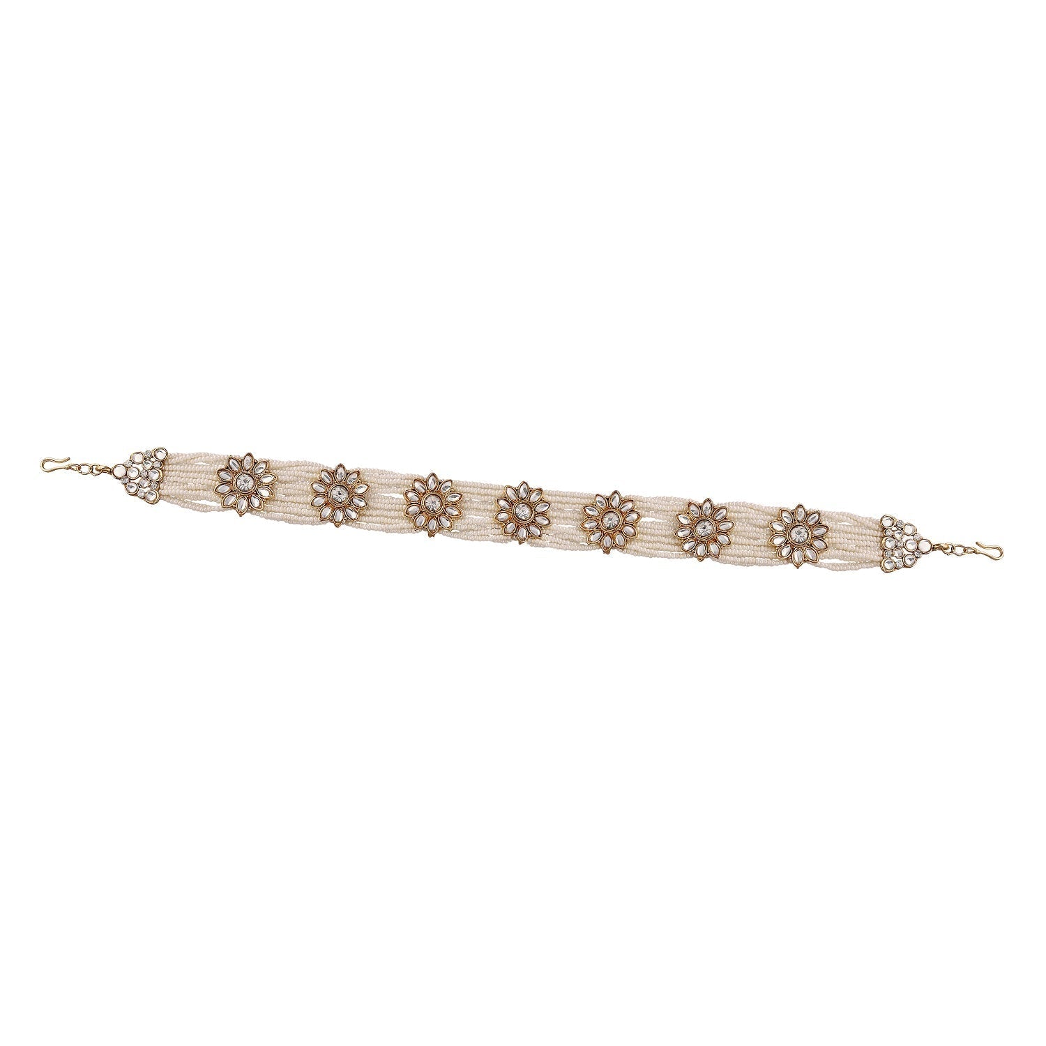 Women's 18k Gold Plated Floral Kundan Pearl Studde Sheeshpatti