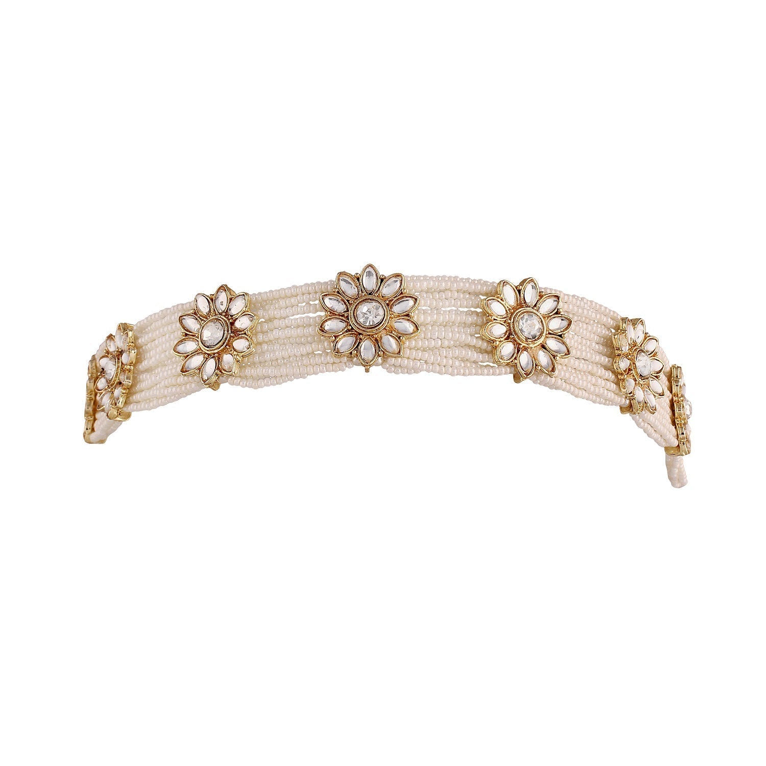 Women's 18k Gold Plated Floral Kundan Pearl Studde Sheeshpatti