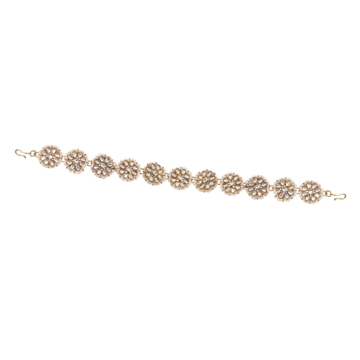 Women's 18k Gold Plated Floral Kundan Pearl Studde Sheeshpatti