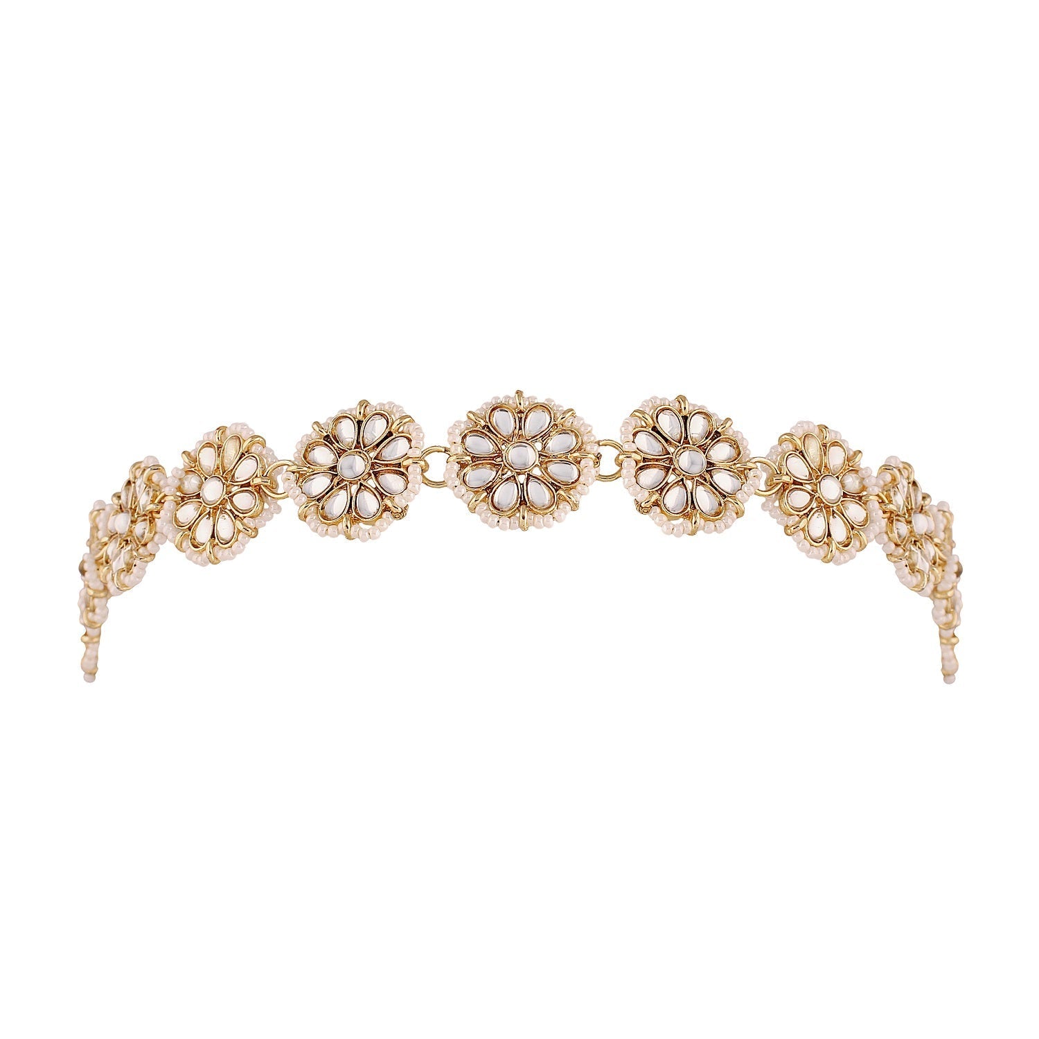 Women's 18k Gold Plated Floral Kundan Pearl Studde Sheeshpatti