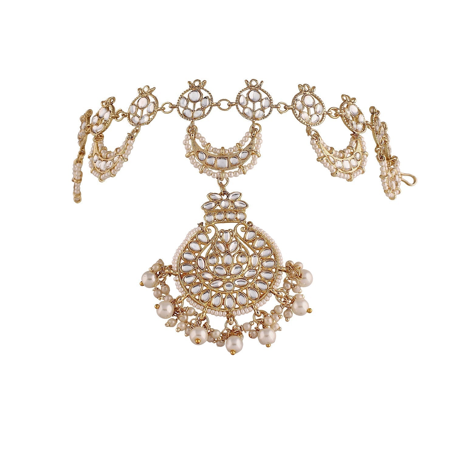 Women's 18k Gold Plated Floral Kundan Pearl Studde Sheeshpatti