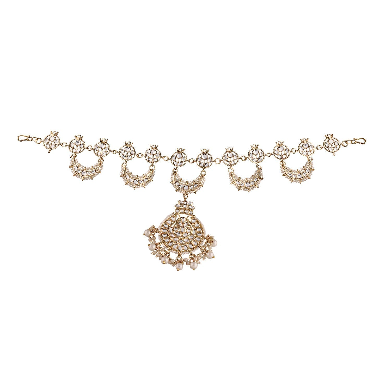 Women's 18k Gold Plated Floral Kundan Pearl Studde Sheeshpatti