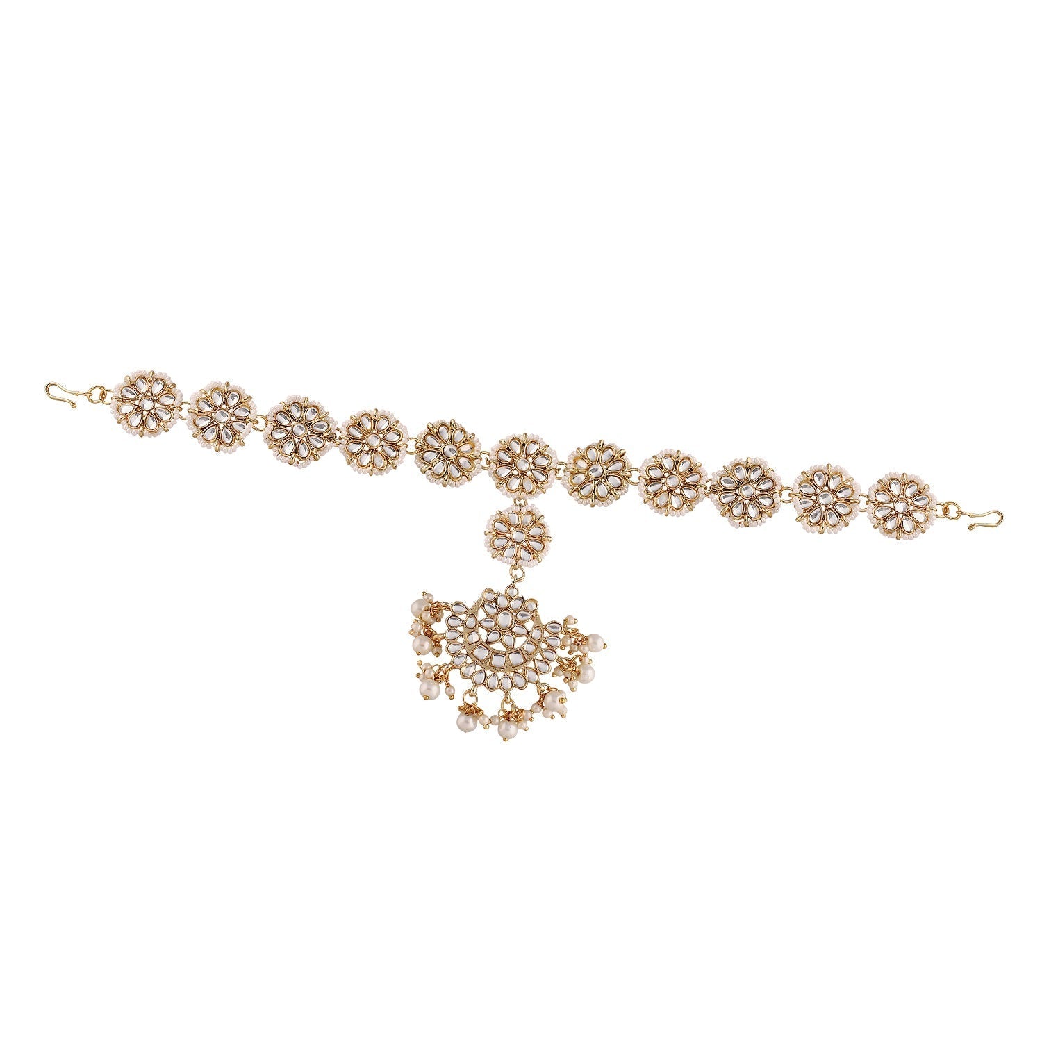 Women's 18k Gold Plated Floral Kundan Pearl Studde Sheeshpatti