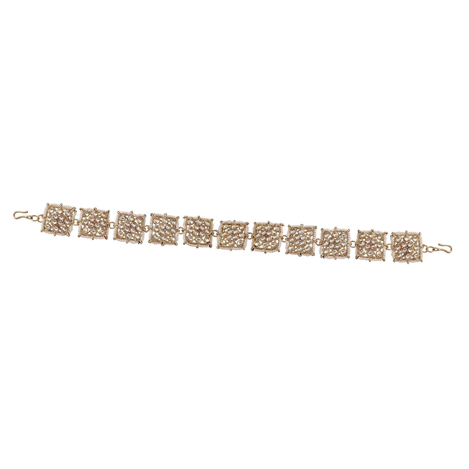 Women's 18k Gold Plated Floral Kundan Pearl Studde Sheeshpatti