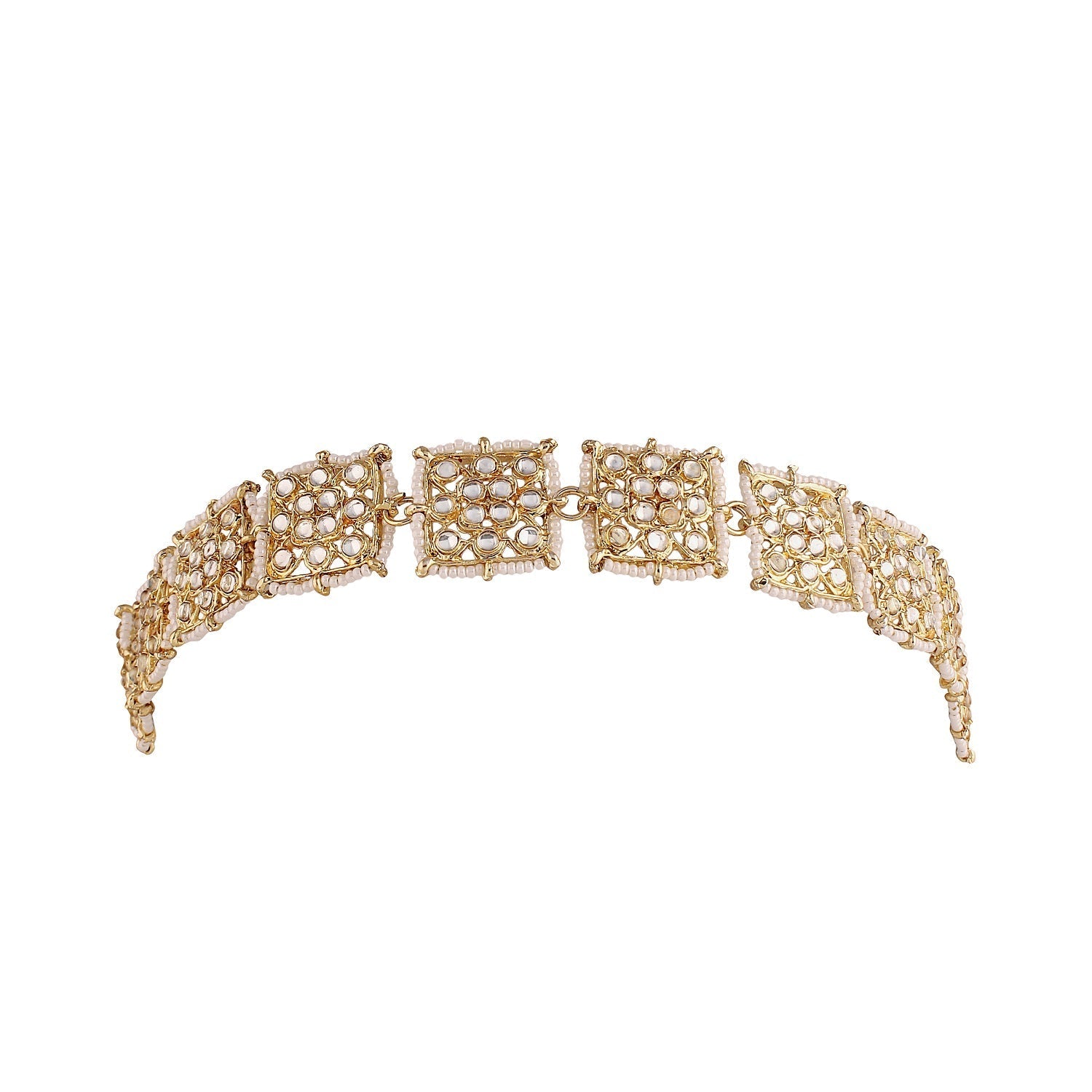 Women's 18k Gold Plated Floral Kundan Pearl Studde Sheeshpatti