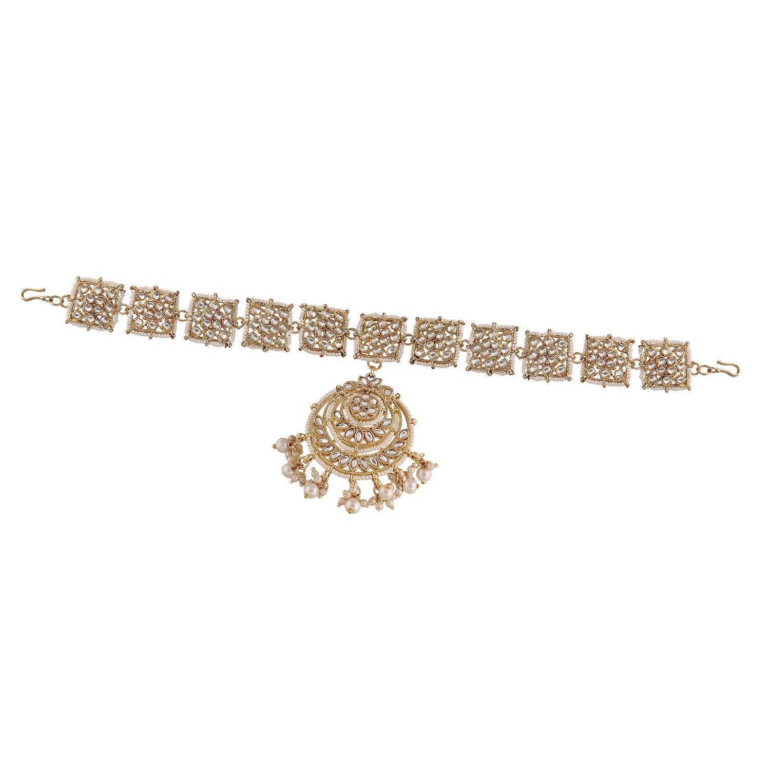 Women's 18k Gold Plated Floral Kundan Pearl Studde Sheeshpatti