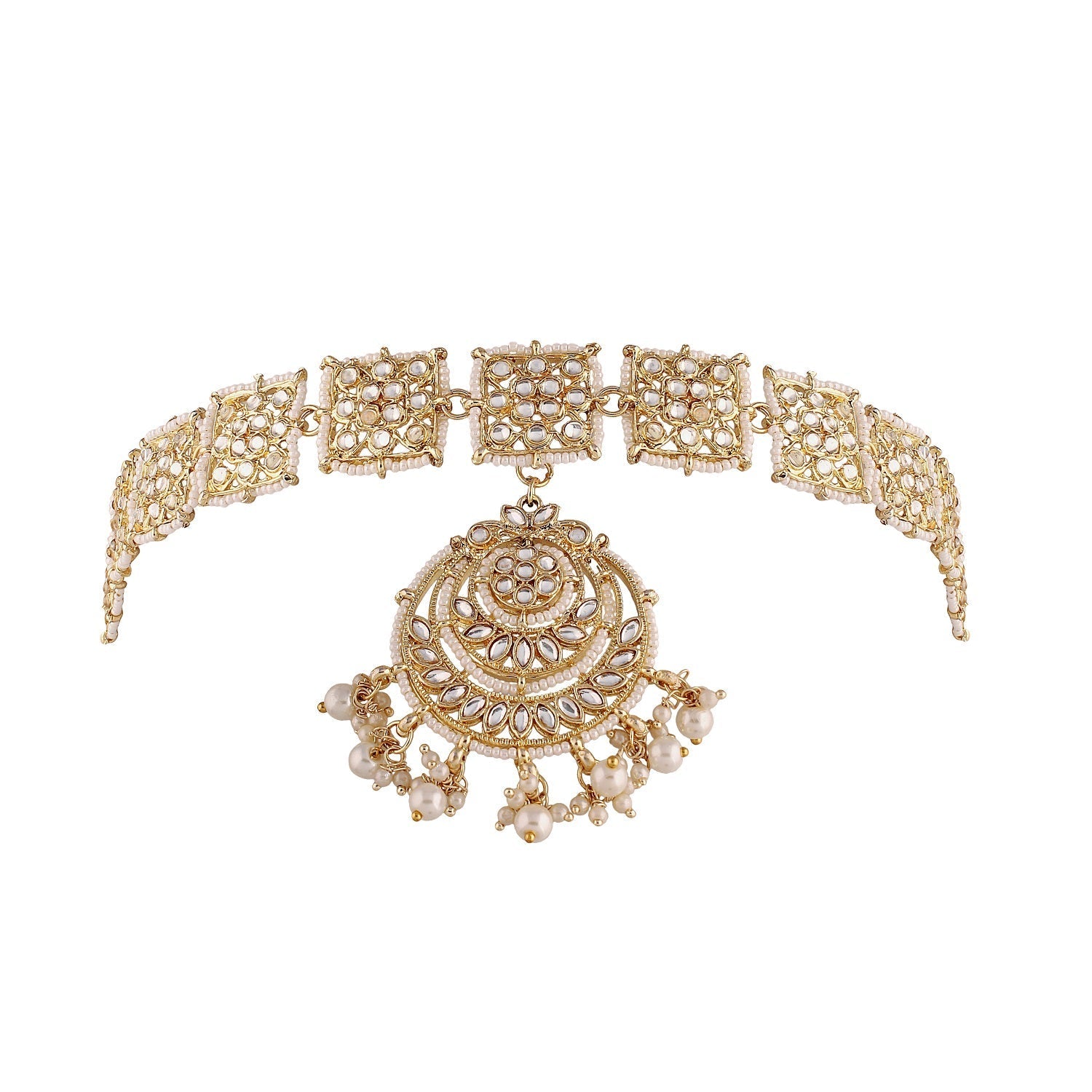 Women's 18k Gold Plated Floral Kundan Pearl Studde Sheeshpatti