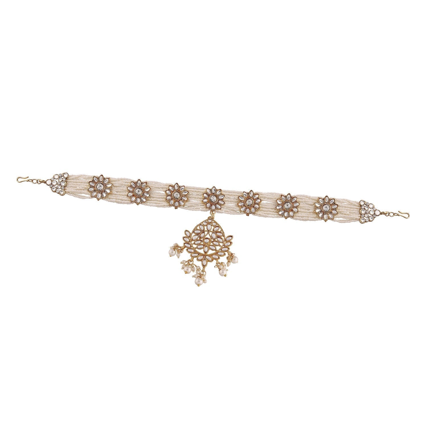 Women's 18k Gold Plated Floral Kundan Pearl Studde Sheeshpatti