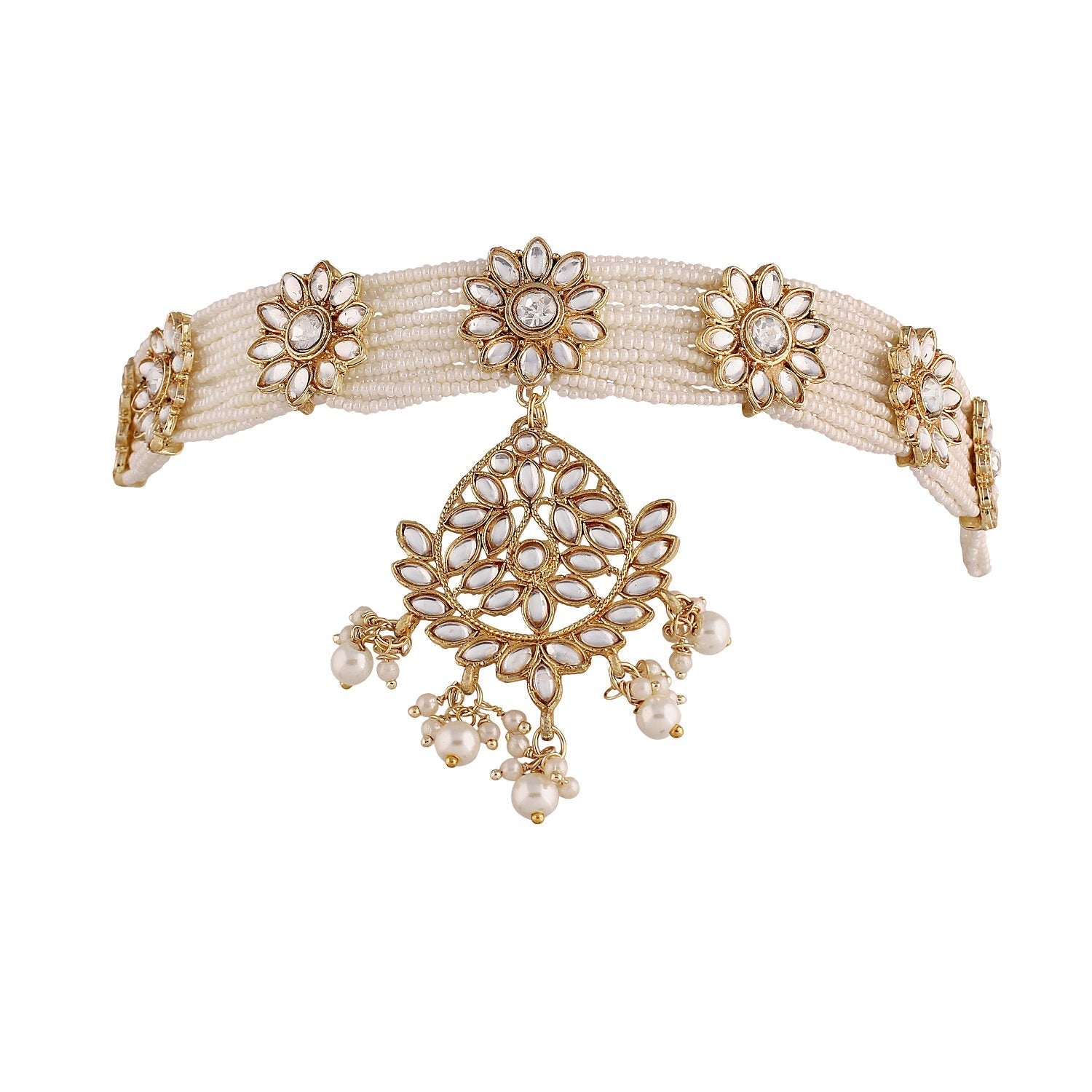 Women's 18k Gold Plated Floral Kundan Pearl Studde Sheeshpatti