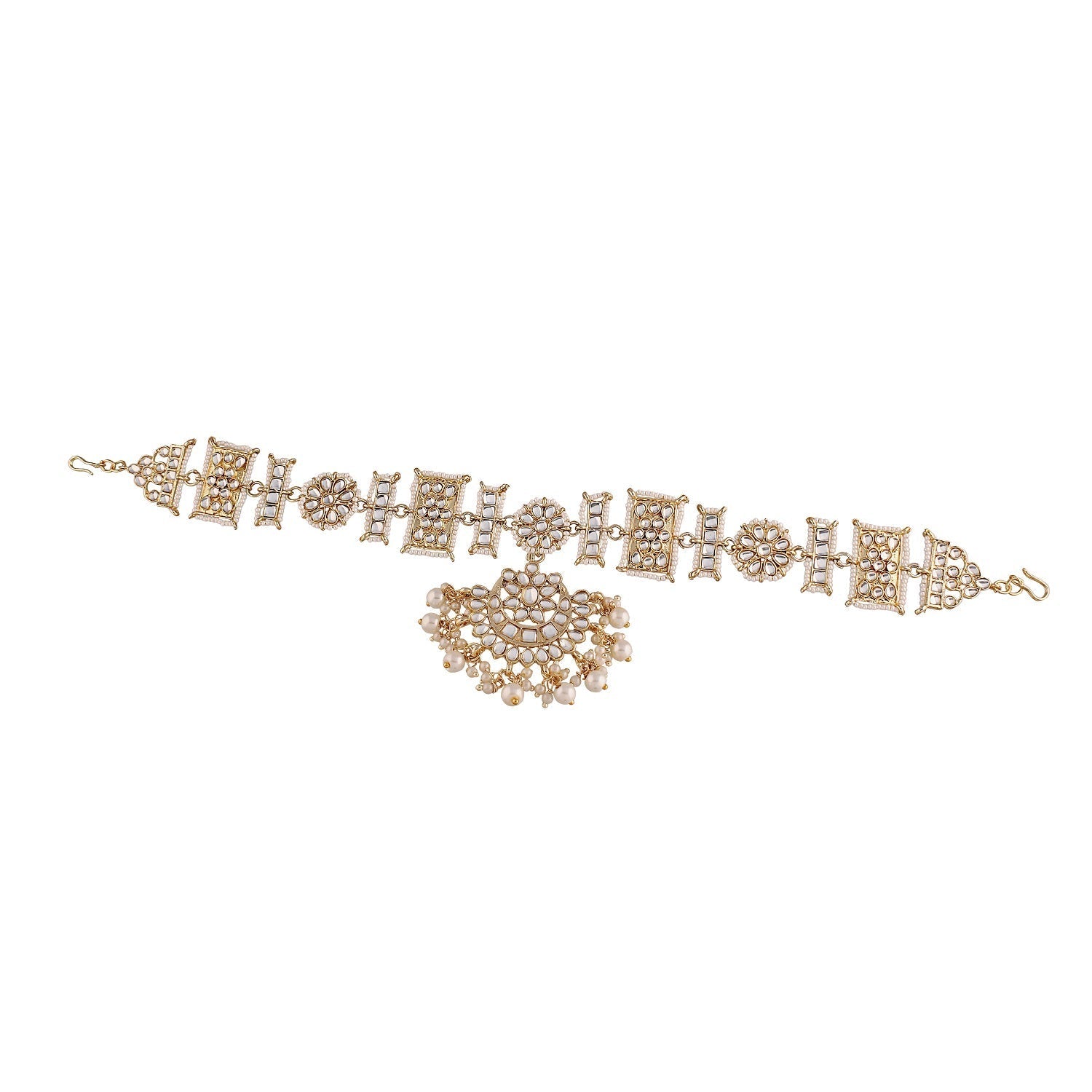 Women's 18k Gold Plated Floral Kundan Pearl Studde Sheeshpatti