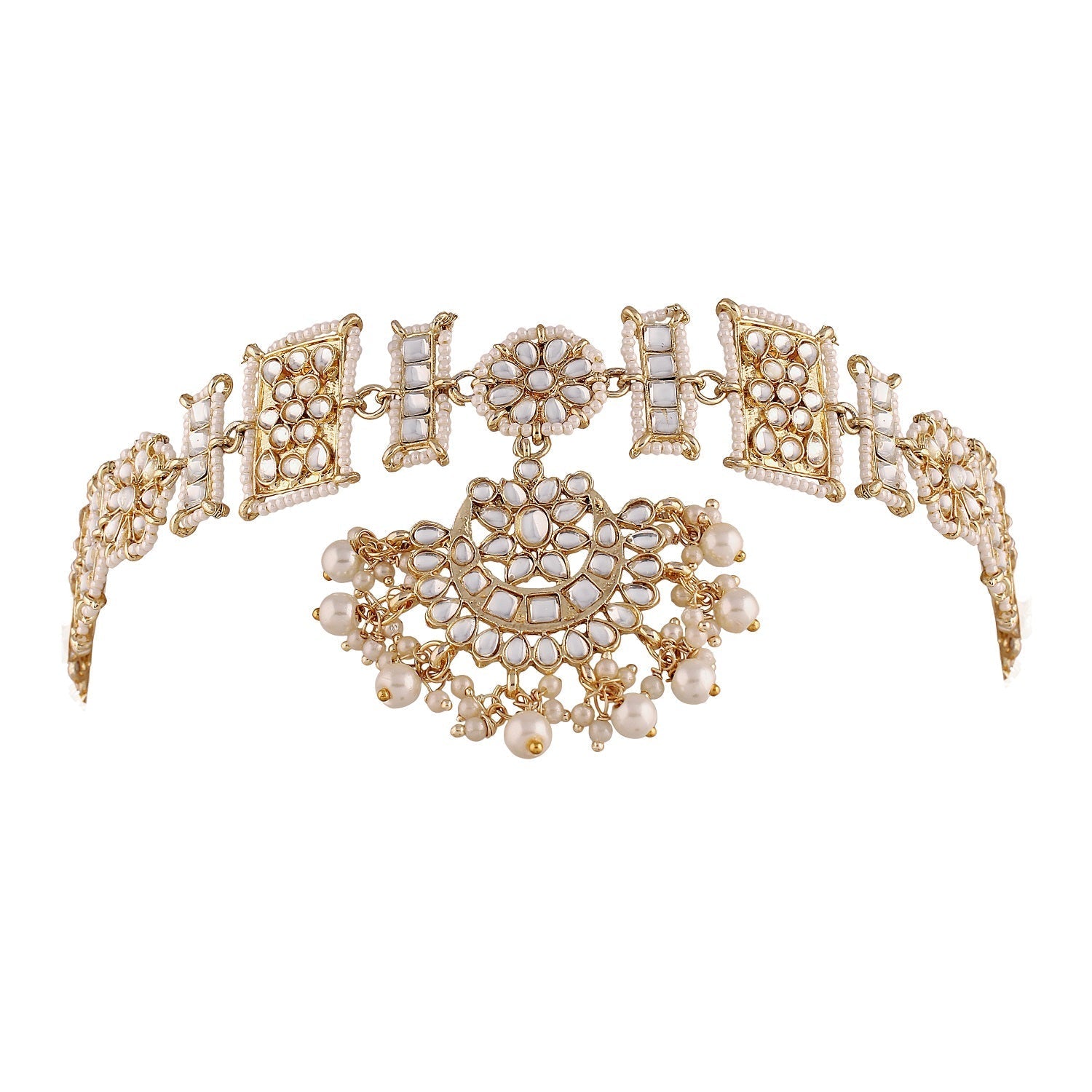 Women's 18k Gold Plated Floral Kundan Pearl Studde Sheeshpatti
