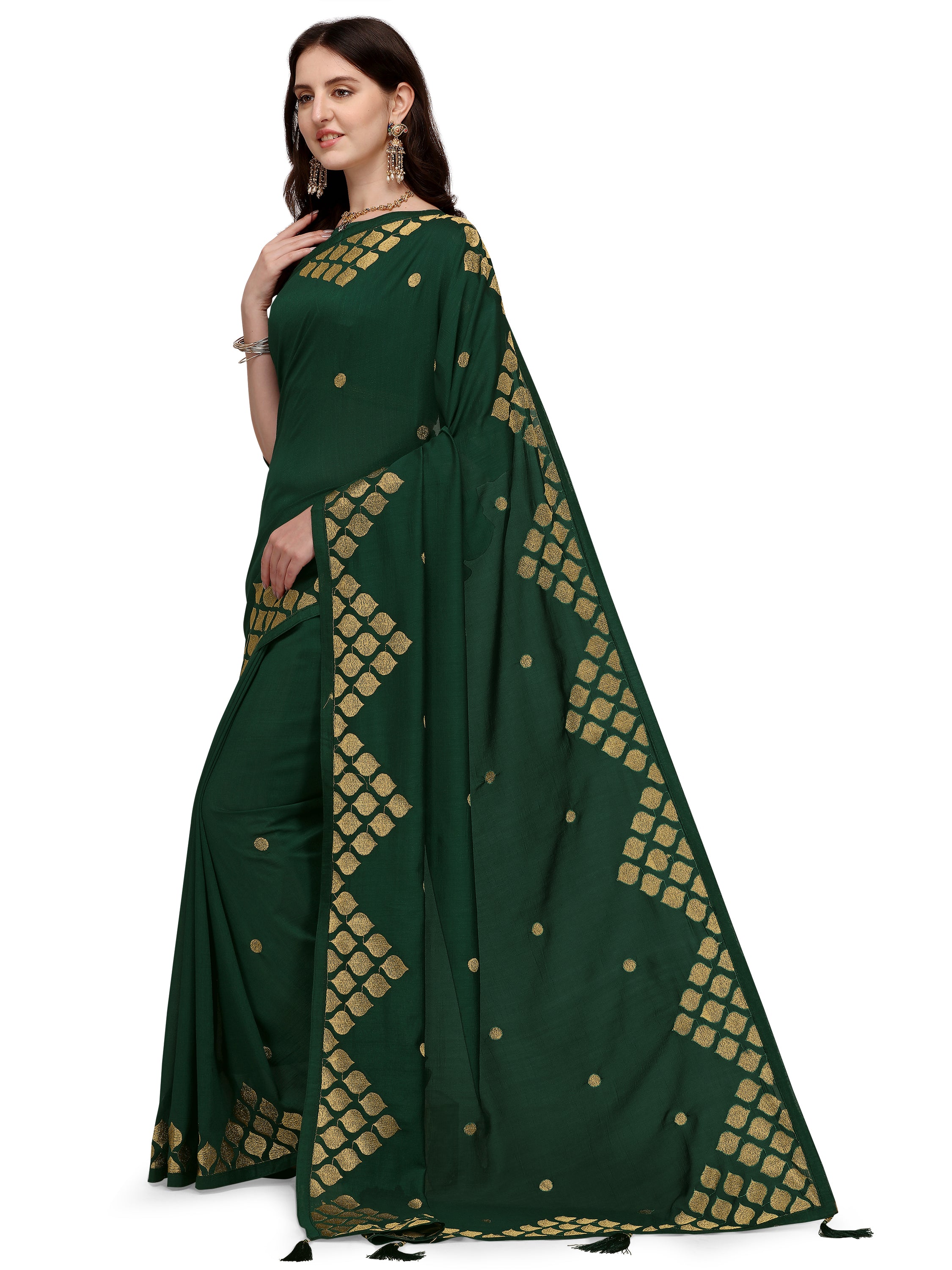 Women's Zari Embroided Paty Wear Traditional Silk Blend Saree With Blouse Piece (Green) - NIMIDHYA