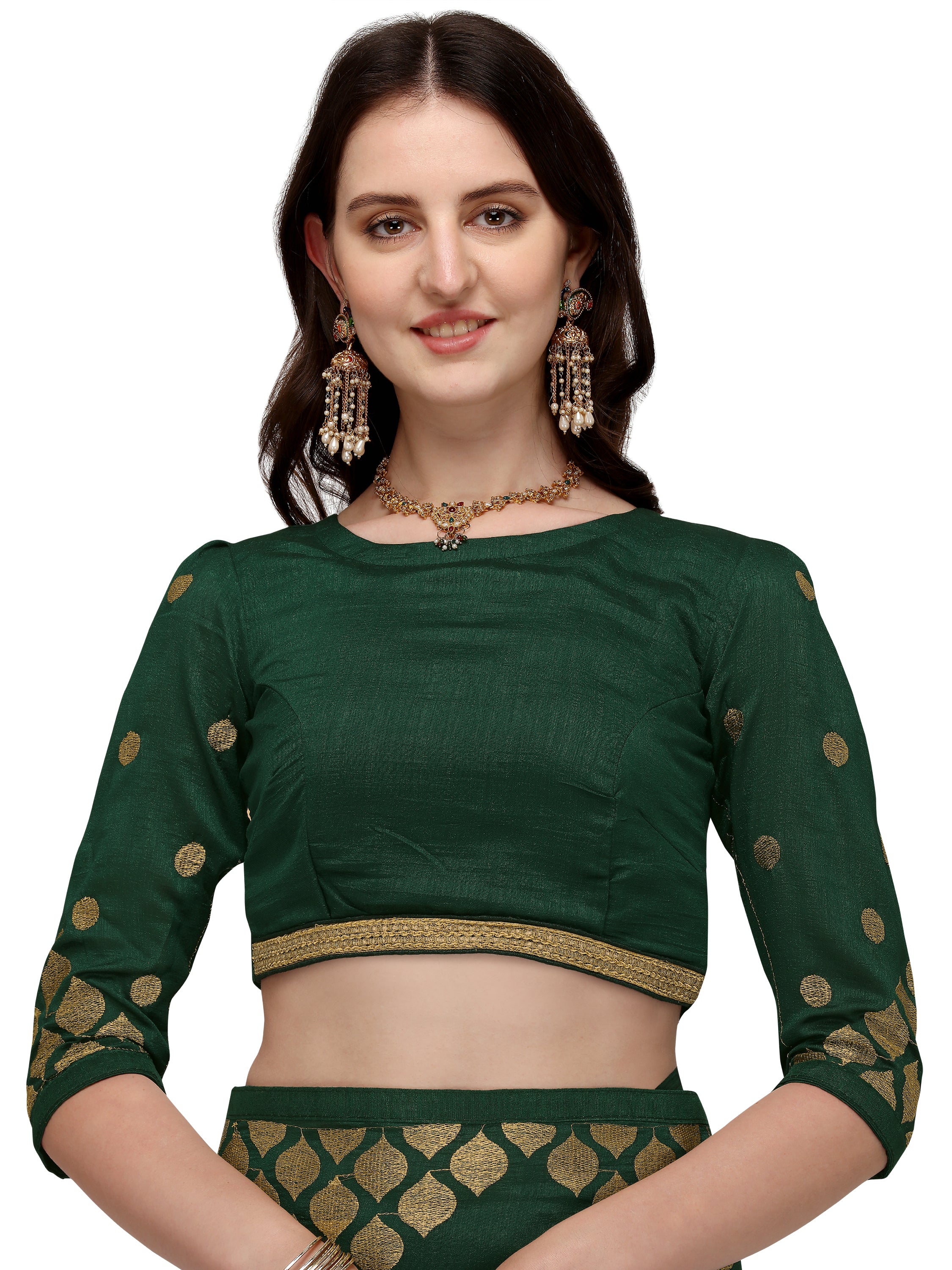 Women's Zari Embroided Paty Wear Traditional Silk Blend Saree With Blouse Piece (Green) - NIMIDHYA