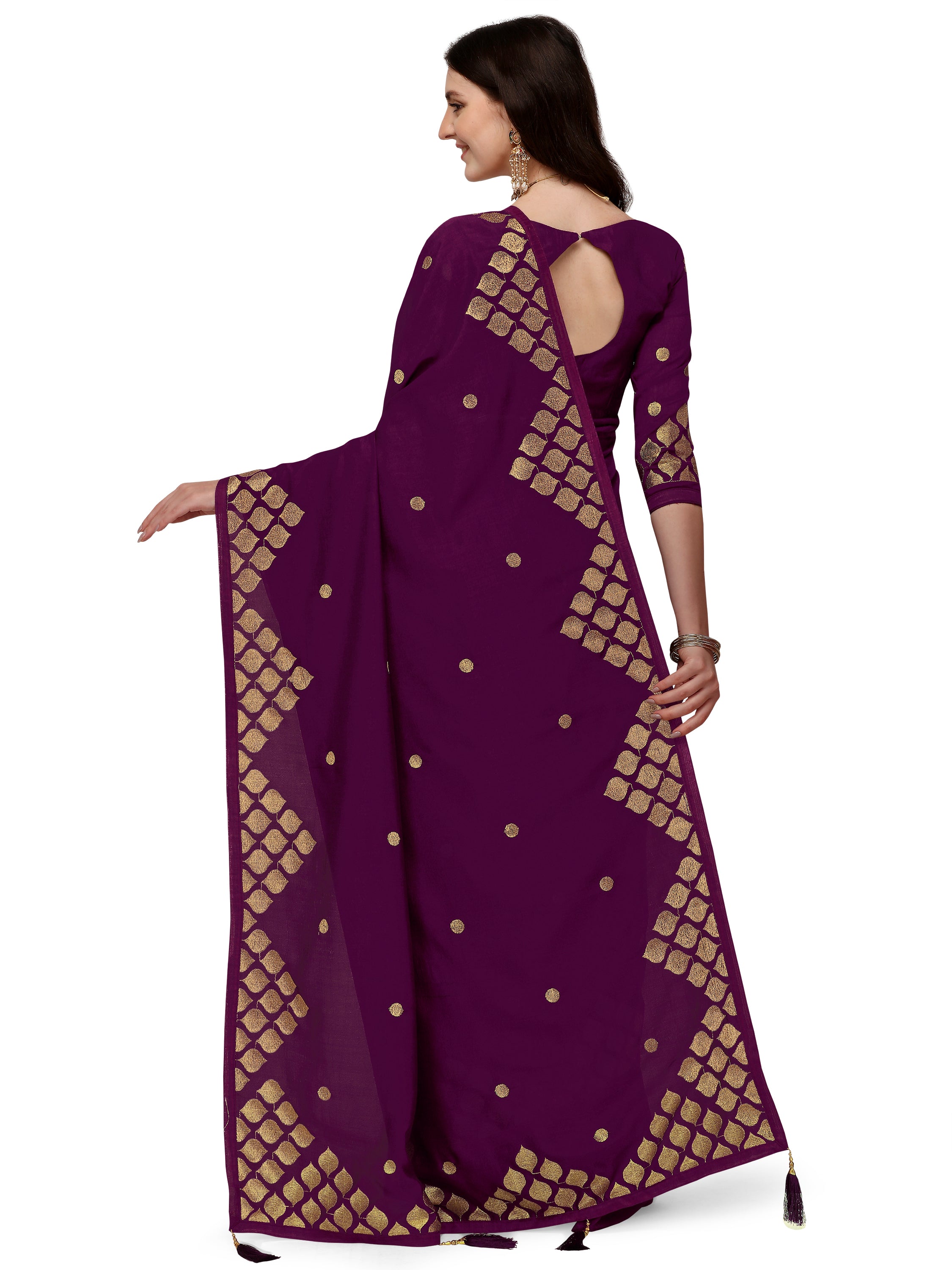 Women's Zari Embroided Paty Wear Traditional Silk Blend Saree With Blouse Piece (Purple) - NIMIDHYA