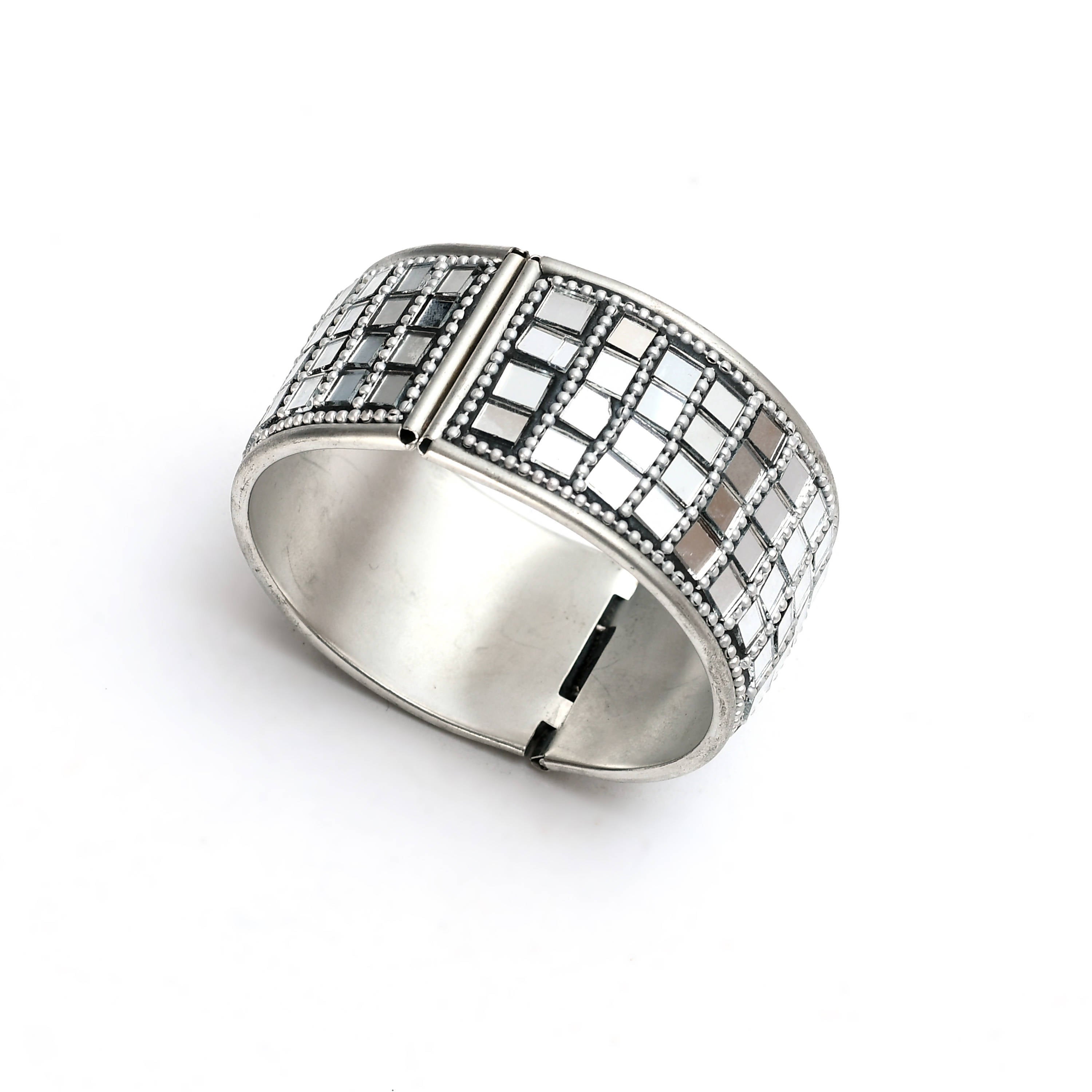 Johar Kamal Oxidised Silver-Plated Mirror Bracelet