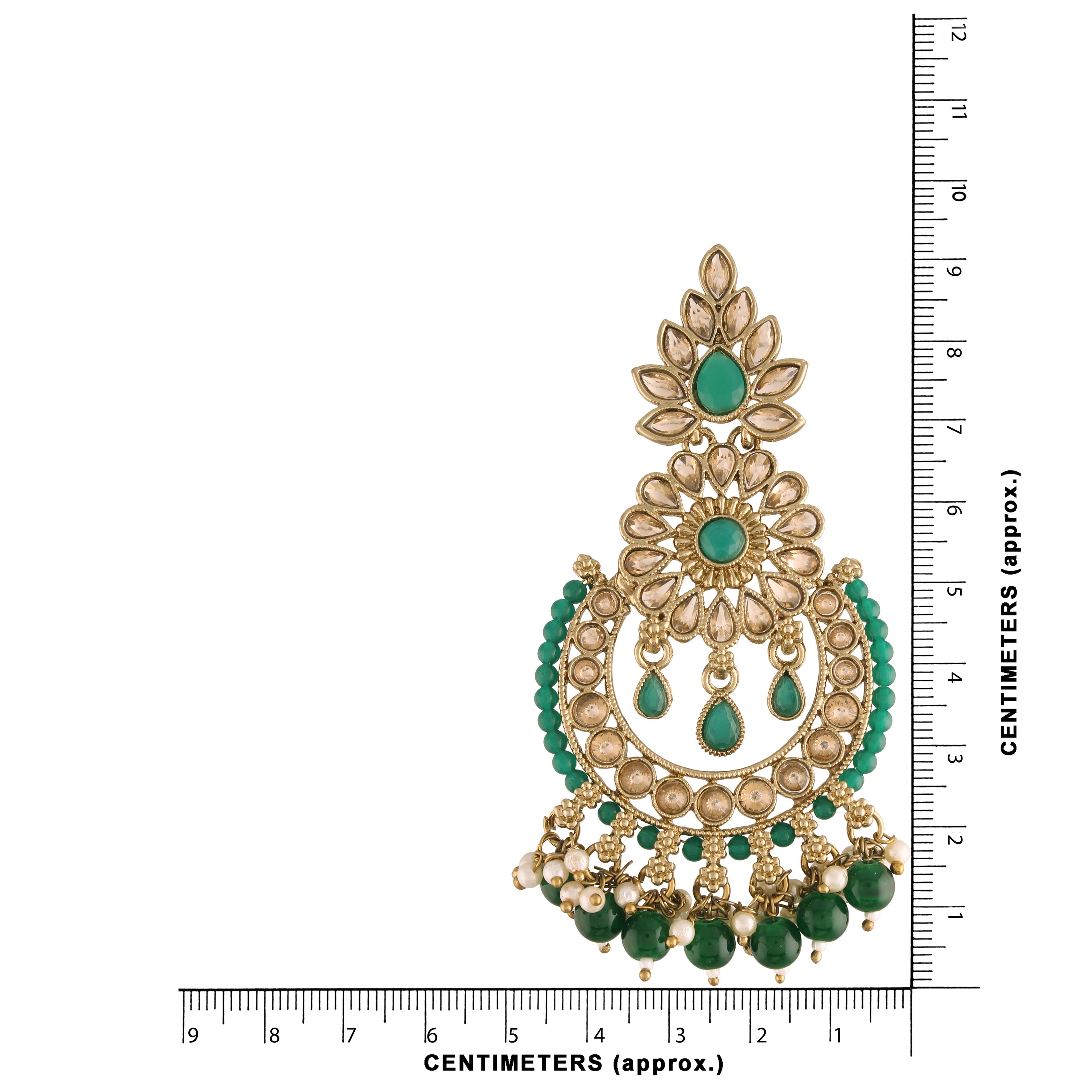 Women's 18K Gold Plated Handcrafted Earrings With Maang Tikka Encased with Faux Kundan & Pearl