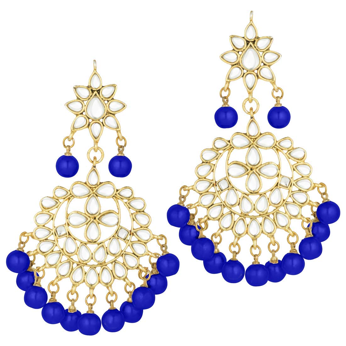 Women's Traditional Gold Plated Chandbali Kundan & Pearl Earring Set with Maang Tikka