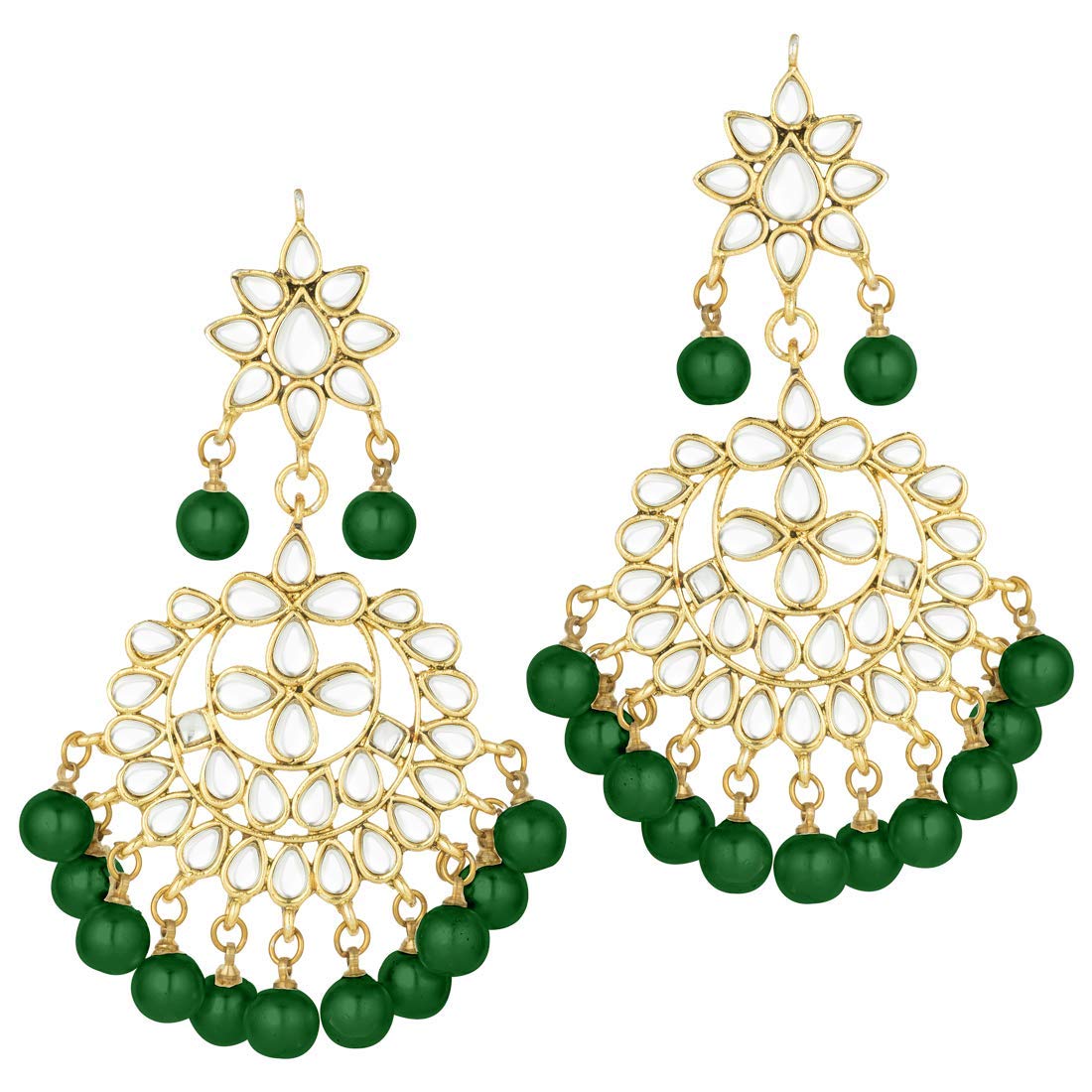 Women's Traditional Gold Plated Chandbali Kundan & Pearl Earring Set with Maang Tikka