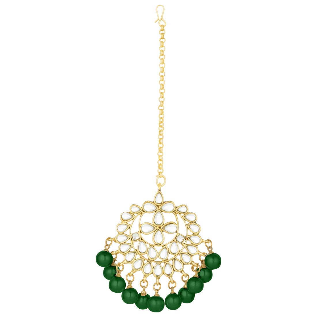 Women's Traditional Gold Plated Chandbali Kundan & Pearl Earring Set with Maang Tikka