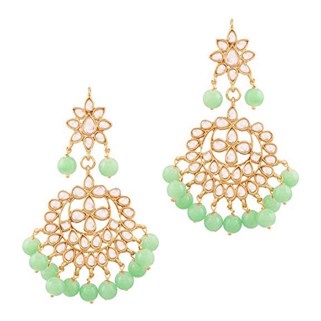Women's Traditional Gold Plated Chandbali Kundan & Pearl Earring Set with Maang Tikka