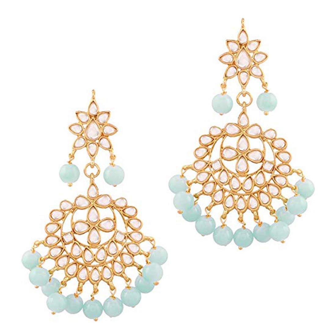 Women's Traditional Gold Plated Chandbali Kundan & Pearl Earring Set with Maang Tikka