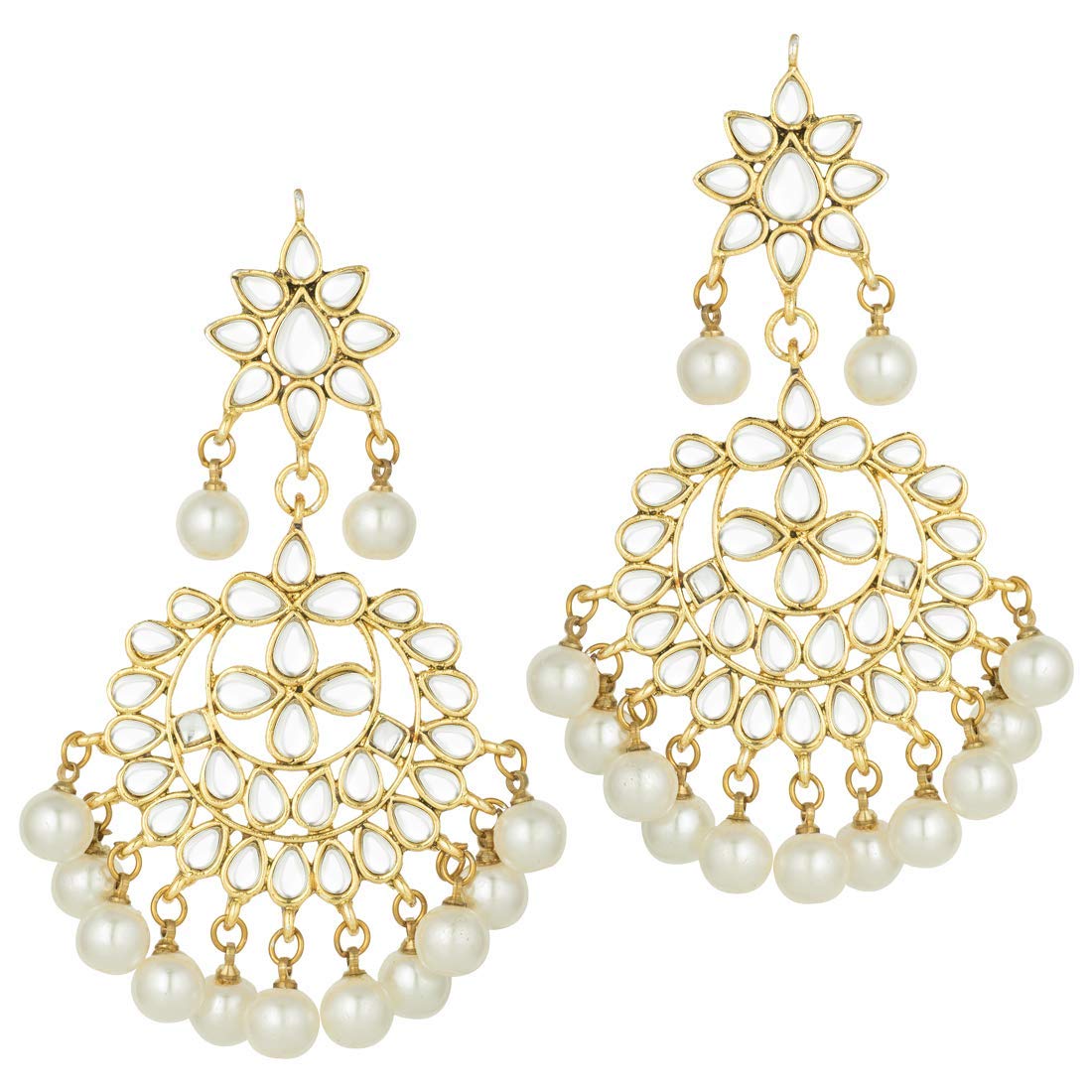 Women's Traditional Gold Plated Chandbali Kundan & Pearl Earring Set with Maang Tikka