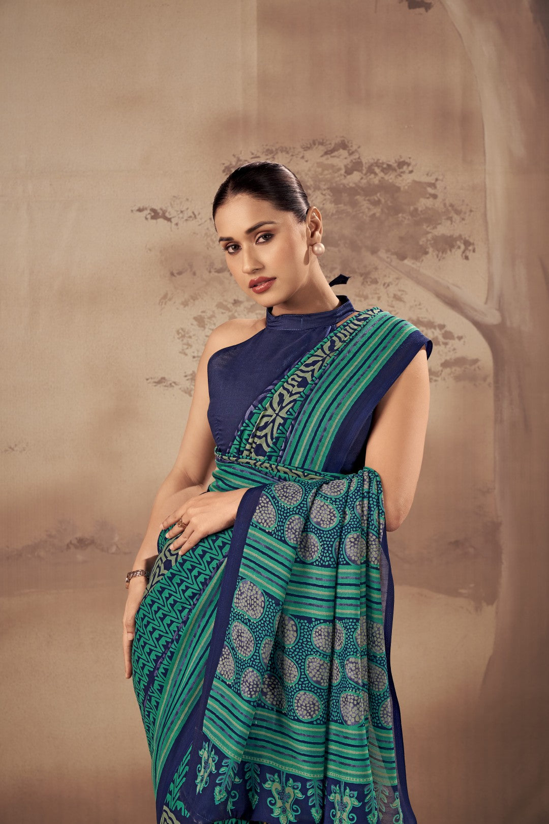 Women's Multi Color Poly Mal Cotton Printed Saree With Unstitched Blosue