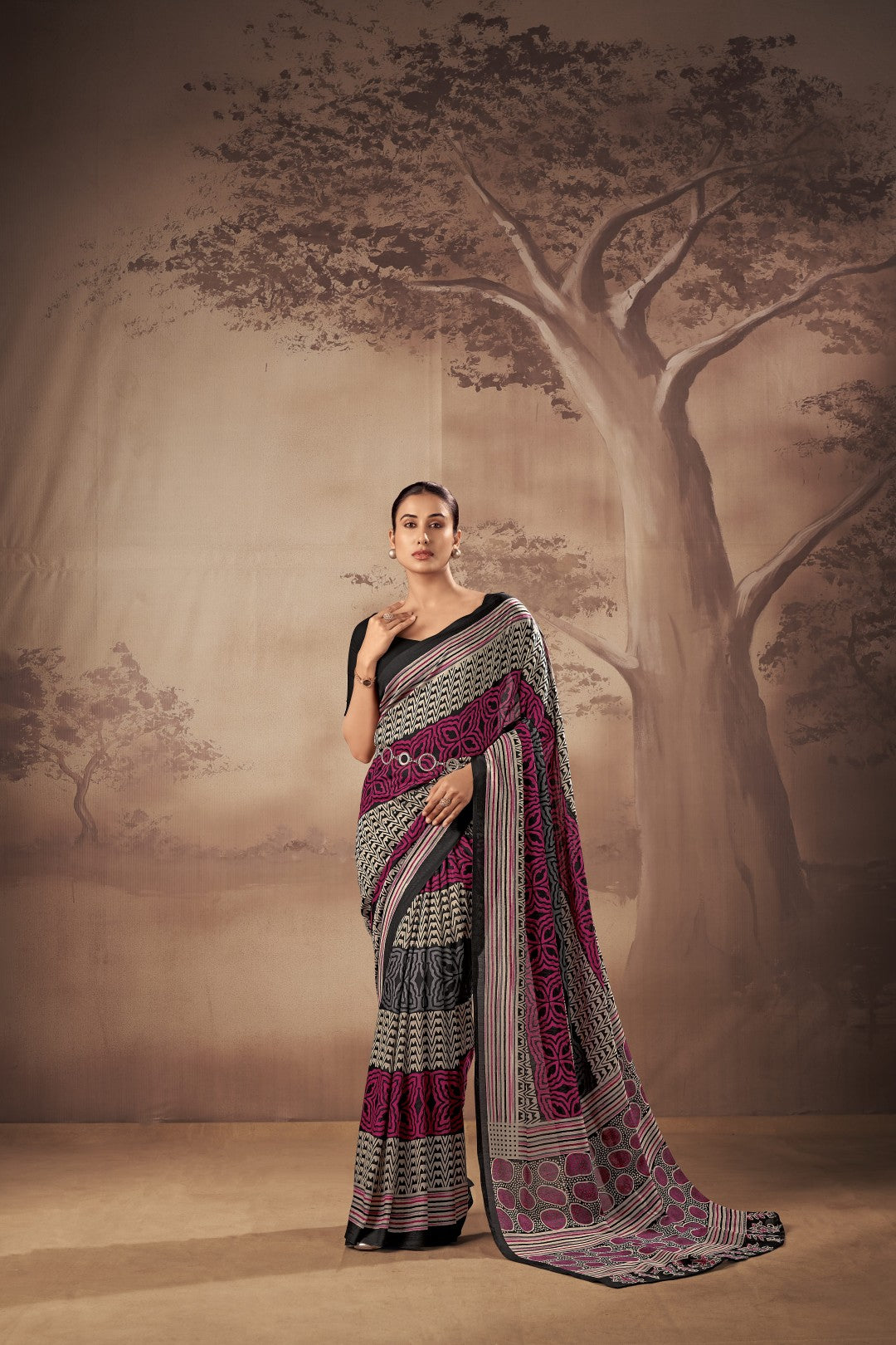 Women's Multi Color Poly Mal Cotton Printed Saree With Unstitched Blosue