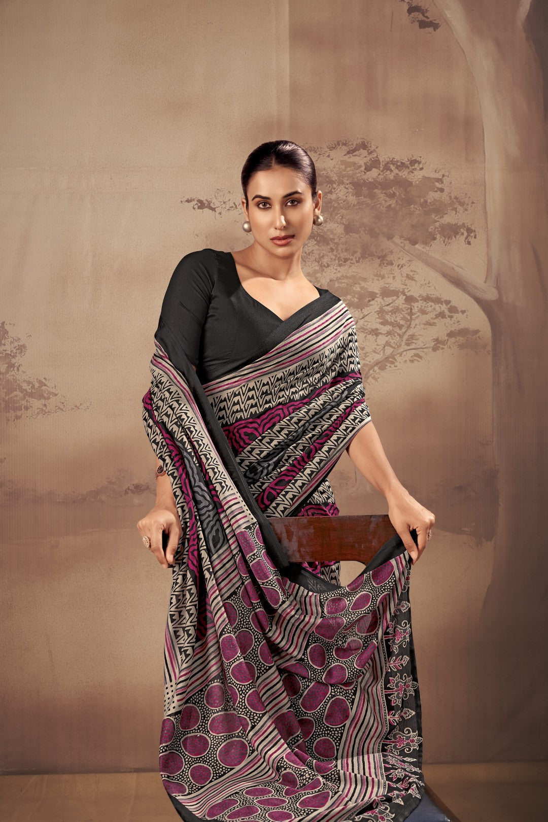 Women's Multi Color Poly Mal Cotton Printed Saree With Unstitched Blosue