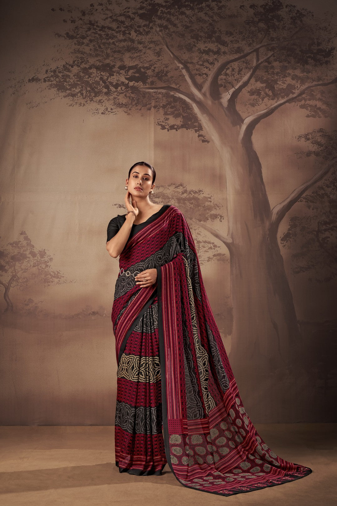 Women's Multi Color Poly Mal Cotton Printed Saree With Unstitched Blosue