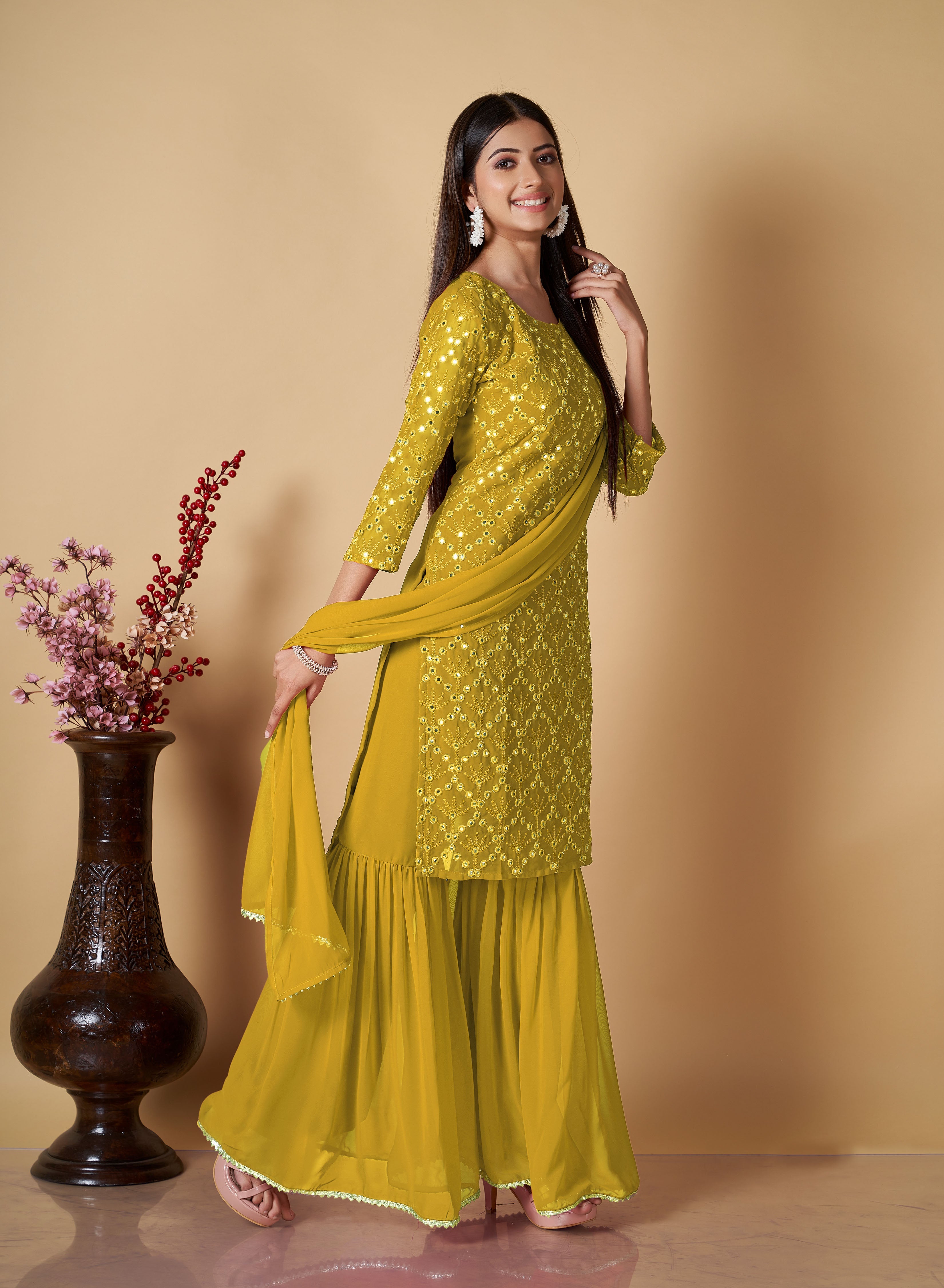 Women's Party Wear Embroidery Kurti Sharara Collection - Final Clearance Sale