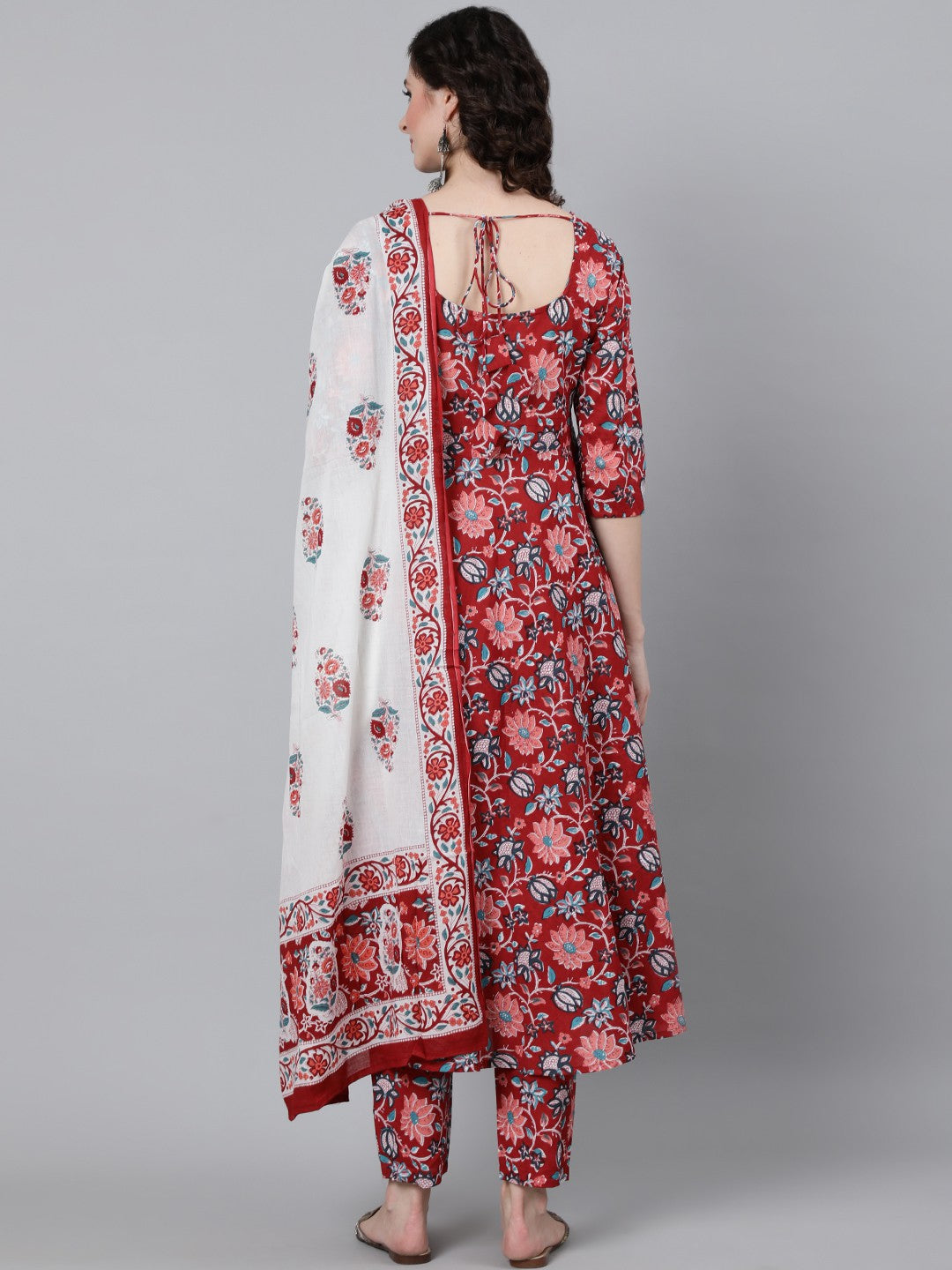 Women's Red Flower Print Cotton Kurta Set Collection - Final Clearance Sale