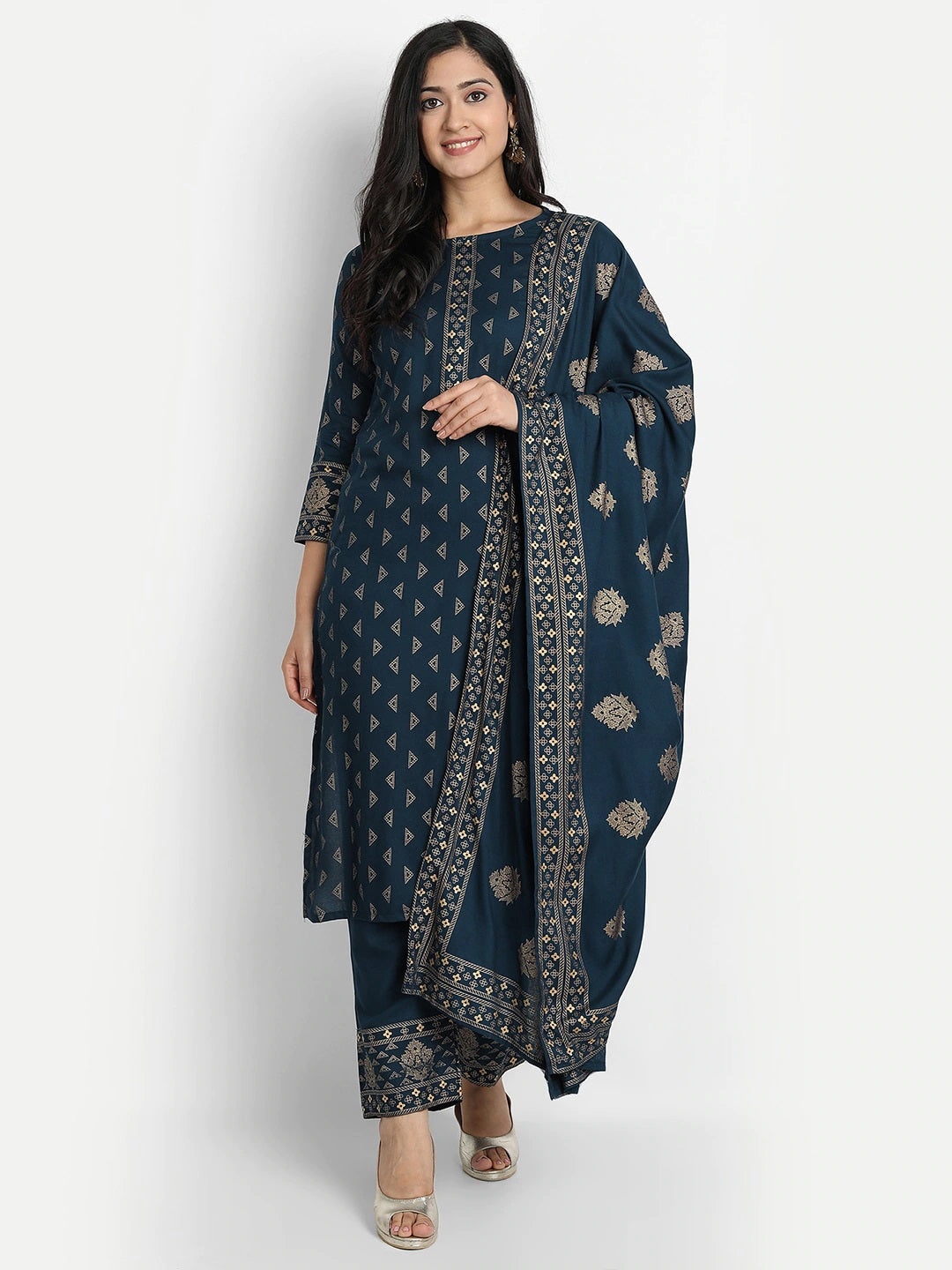 Women's Navy Blue Printed Cotton Kurta Set Collection