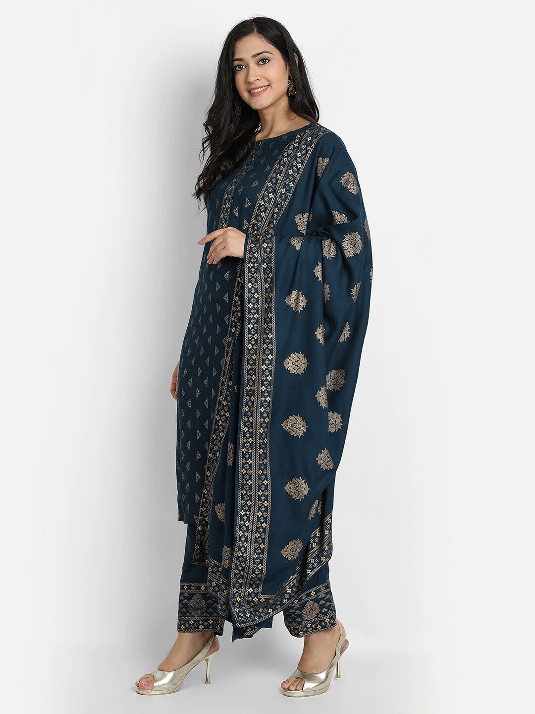 Women's Navy Blue Printed Cotton Kurta Set Collection
