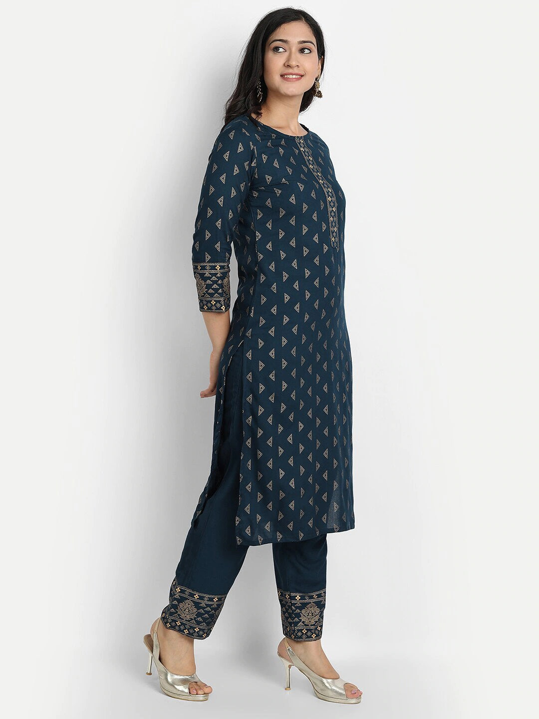 Women's Navy Blue Printed Cotton Kurta Set Collection