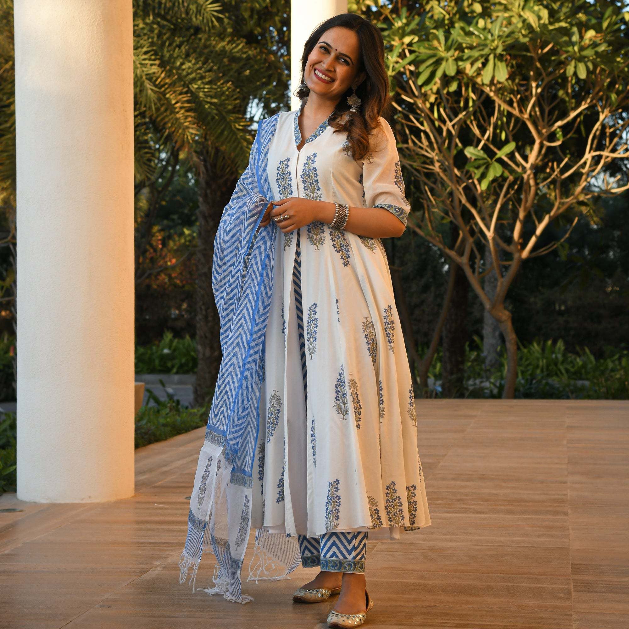 Women's White Printed Cotton Kurta Set Collection