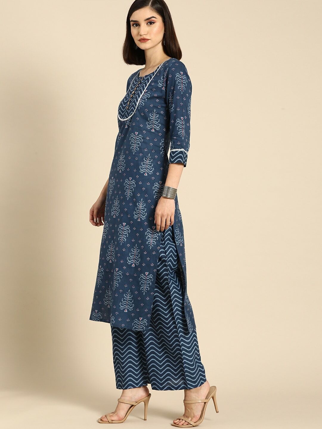 Women's Blue Printed Cotton Kurta Set Collection - Dwija Fashion USA