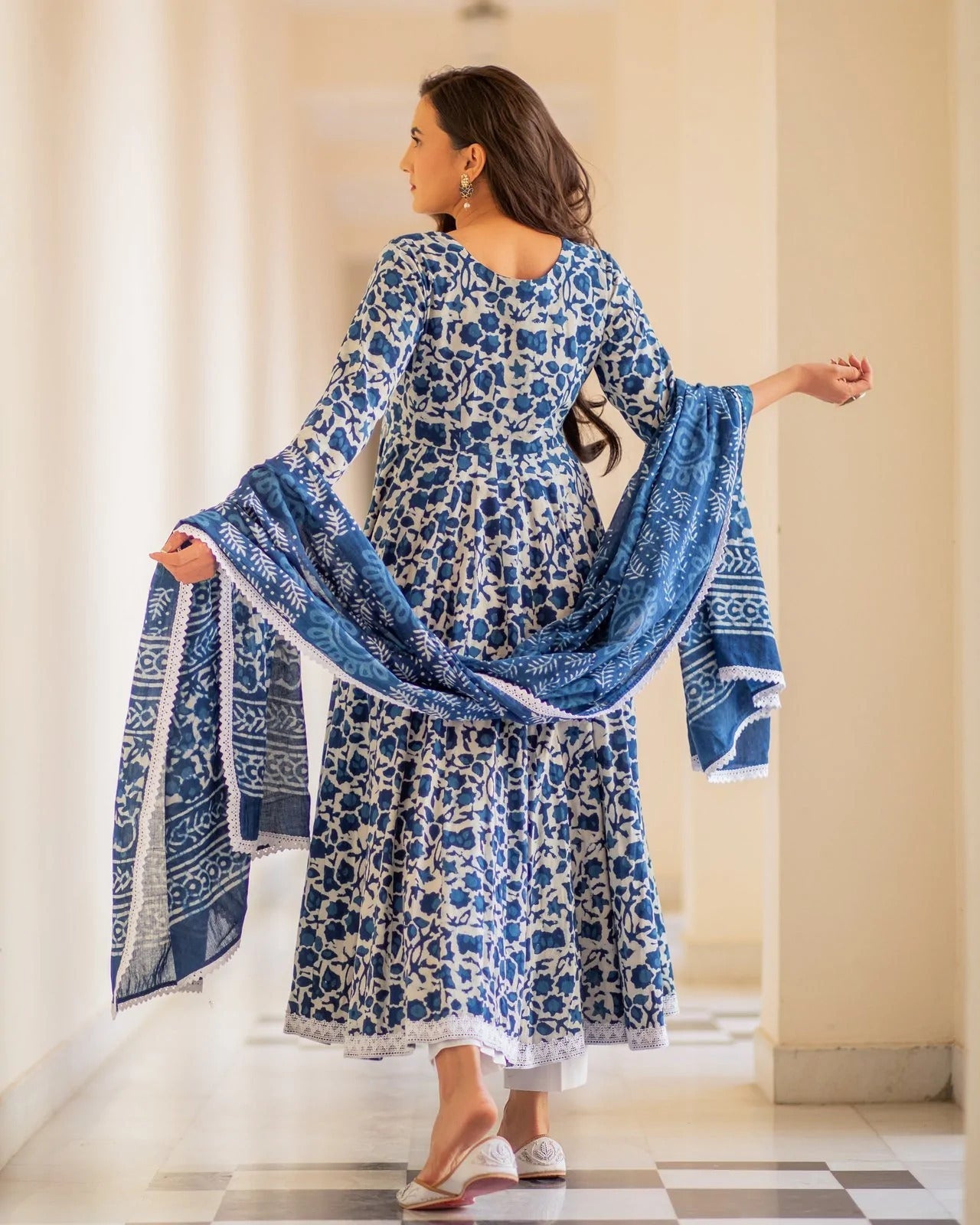 Women's Blue Flower Print Cotton Kurta Set Collection - Dwija Fashion USA