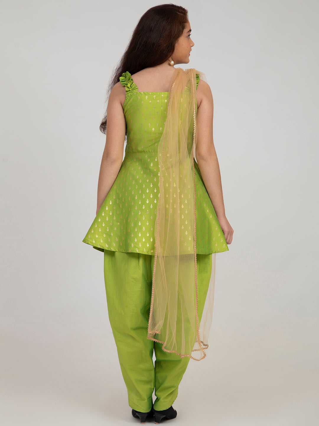 Girl's Green-Printed Kurta And Dhoti Pants With Dupatta - Bitiya By Bhama