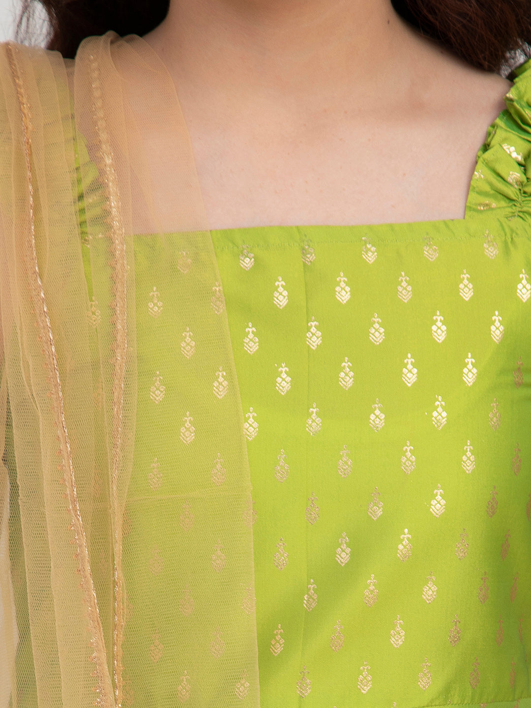 Girl's Green-Printed Kurta And Dhoti Pants With Dupatta - Bitiya By Bhama