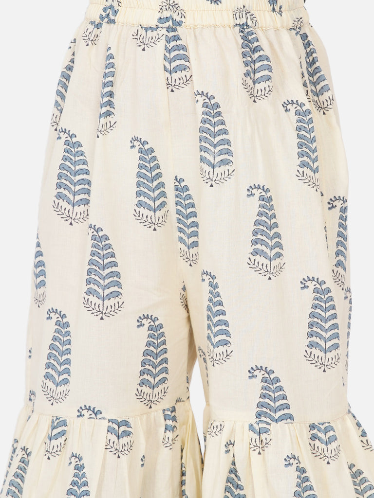 Girl's Blue-Printed Kurta With Sharara